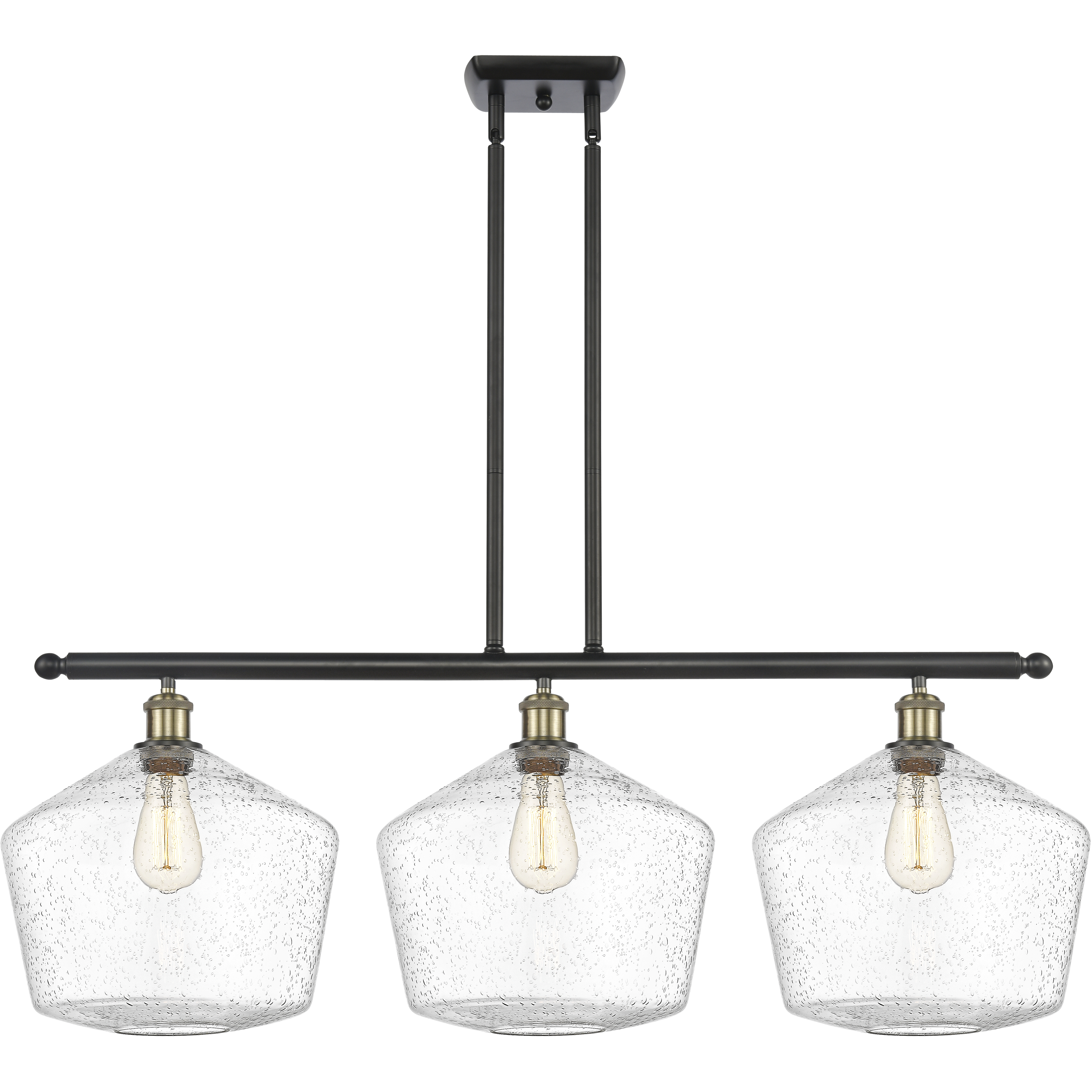 Ballston Cindyrella 3 Light 39 inch Black Antique Brass Island Light Ceiling Light in Incandescent, Seedy Glass