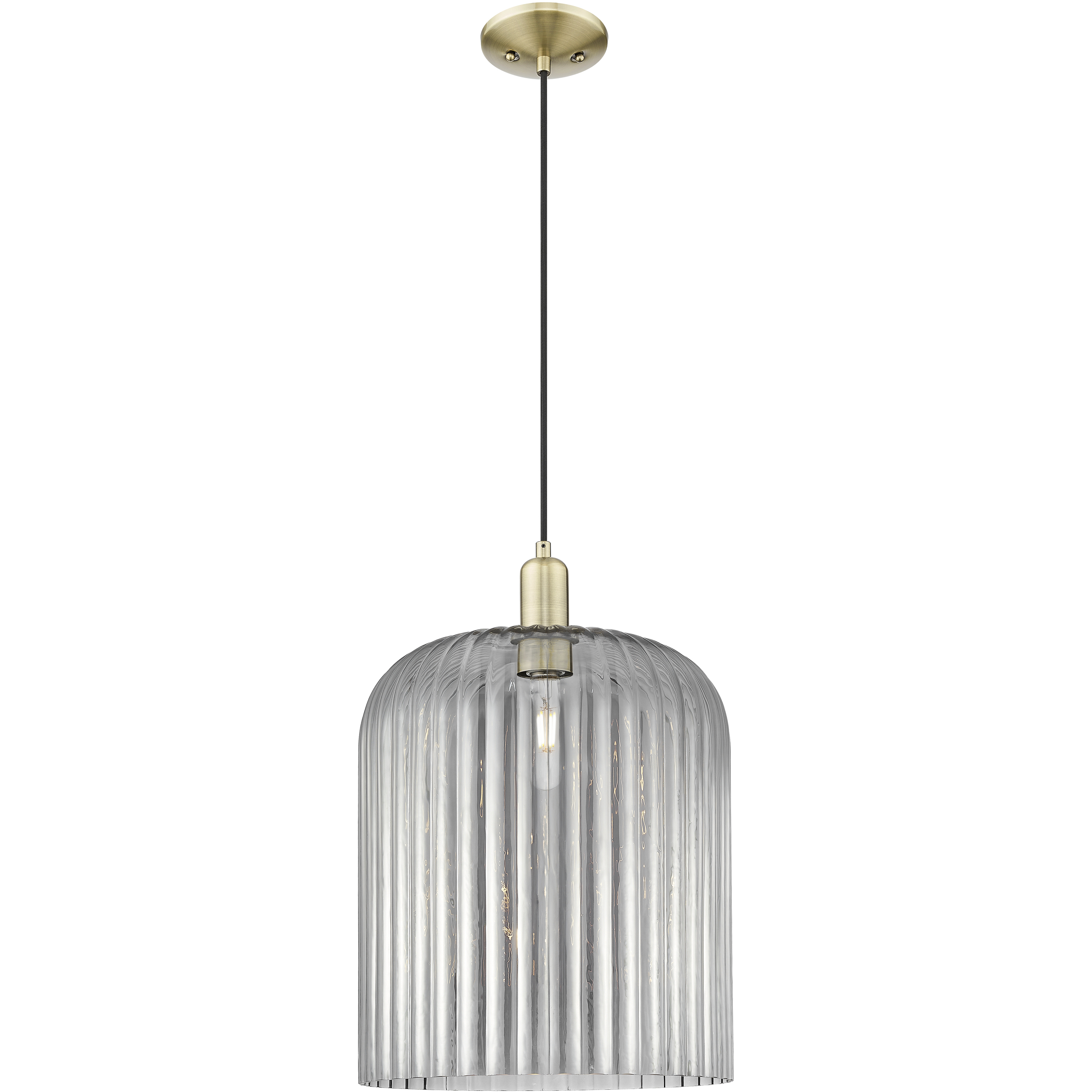 Bridal Veil 1 Light 12 inch Antique Brass Mini Pendant Ceiling Light in Light Smoke Glass