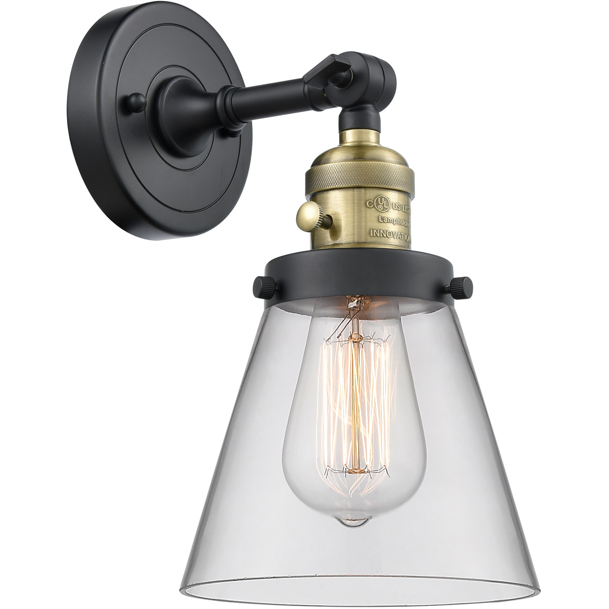 Franklin Restoration Small Cone LED 6.25 inch Black Antique Brass Sconce Wall Light, Franklin Restoration