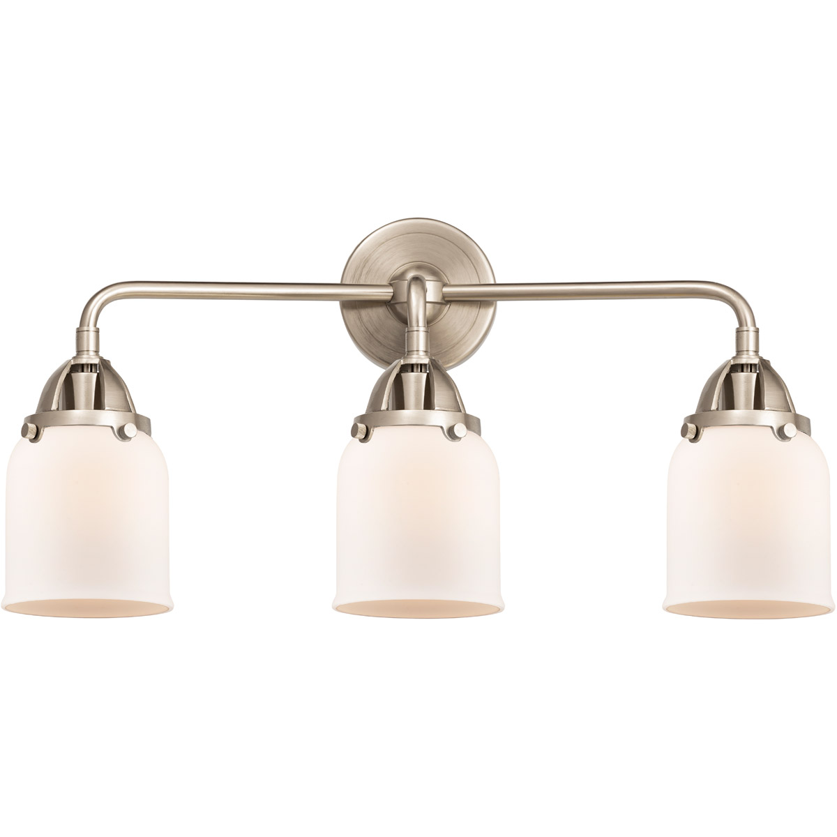 Nouveau 2 Small Bell 3 Light 23 inch Brushed Brass Bath Vanity Light Wall Light in Matte White Glass