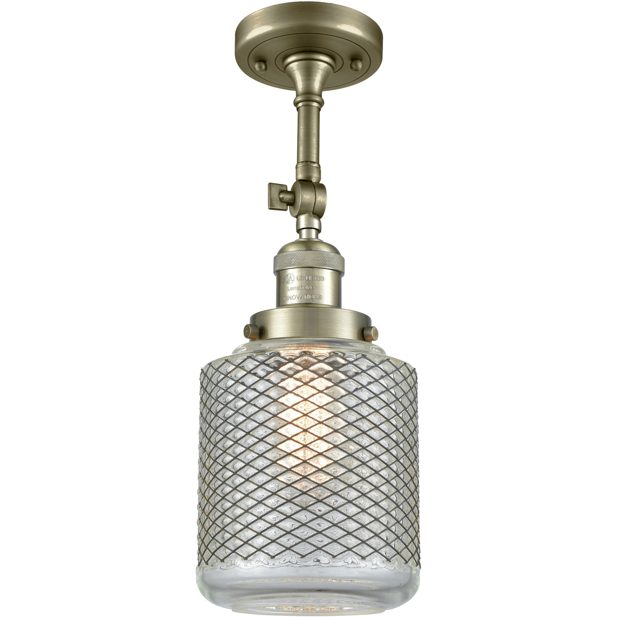 Franklin Restoration Stanton LED 6 inch Antique Brass Semi-Flush Mount Ceiling Light in Clear Wire Mesh Glass, Franklin Restoration