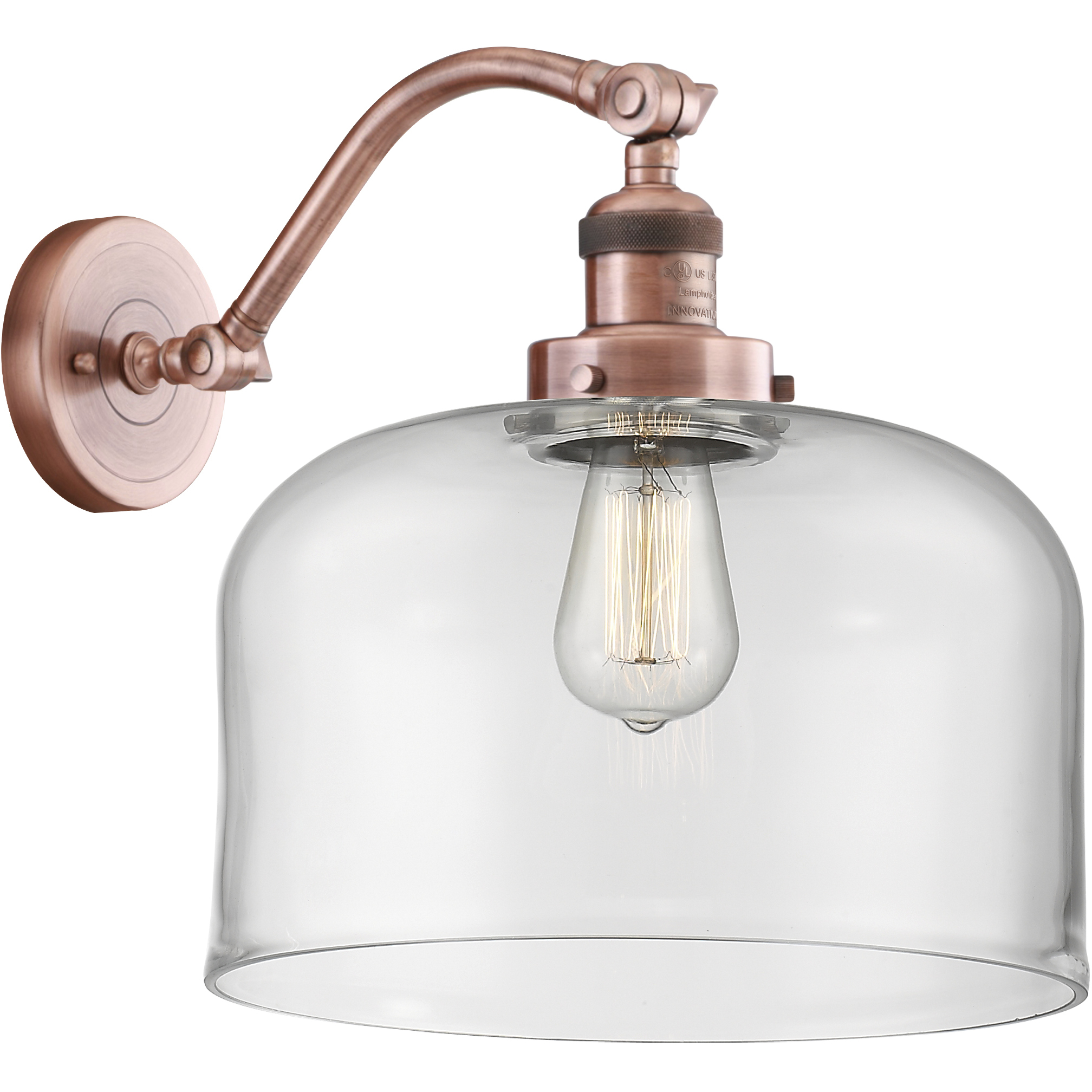 Franklin Restoration X-Large Bell LED 12 inch Antique Copper Sconce Wall Light in Clear Glass, Franklin Restoration