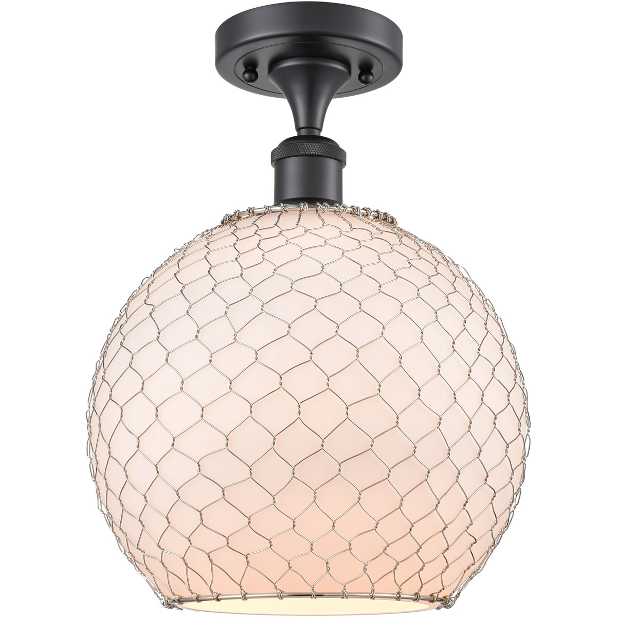 Ballston Large Farmhouse Chicken Wire LED 10 inch Matte Black Semi-Flush Mount Ceiling Light, Ballston