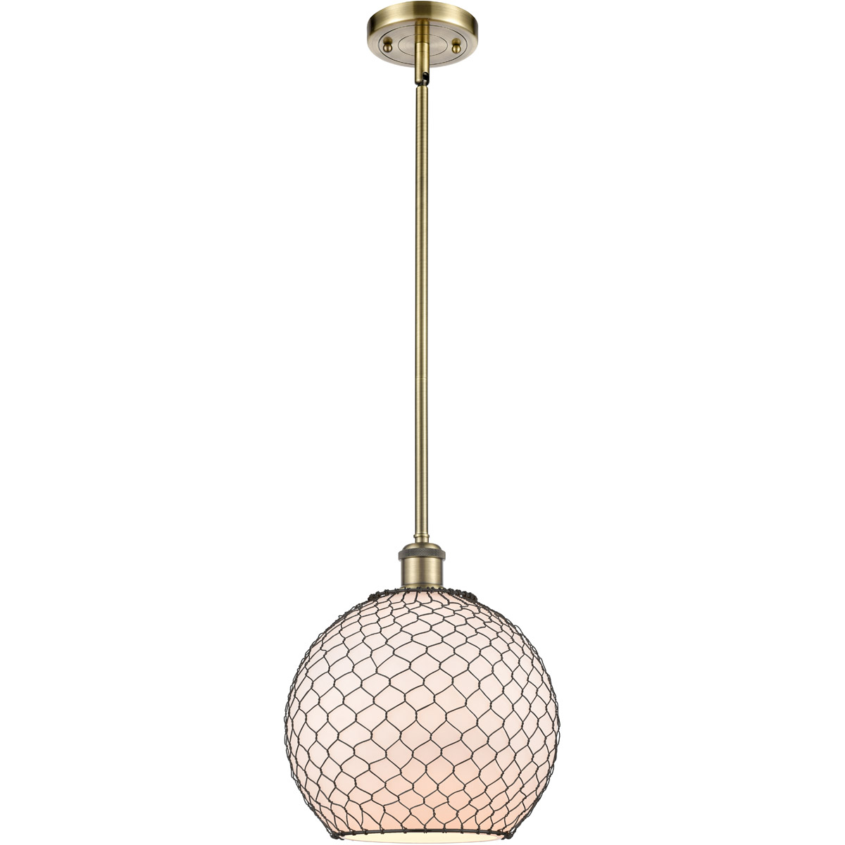 Ballston Large Farmhouse Chicken Wire LED 10 inch Antique Brass Pendant Ceiling Light, Ballston