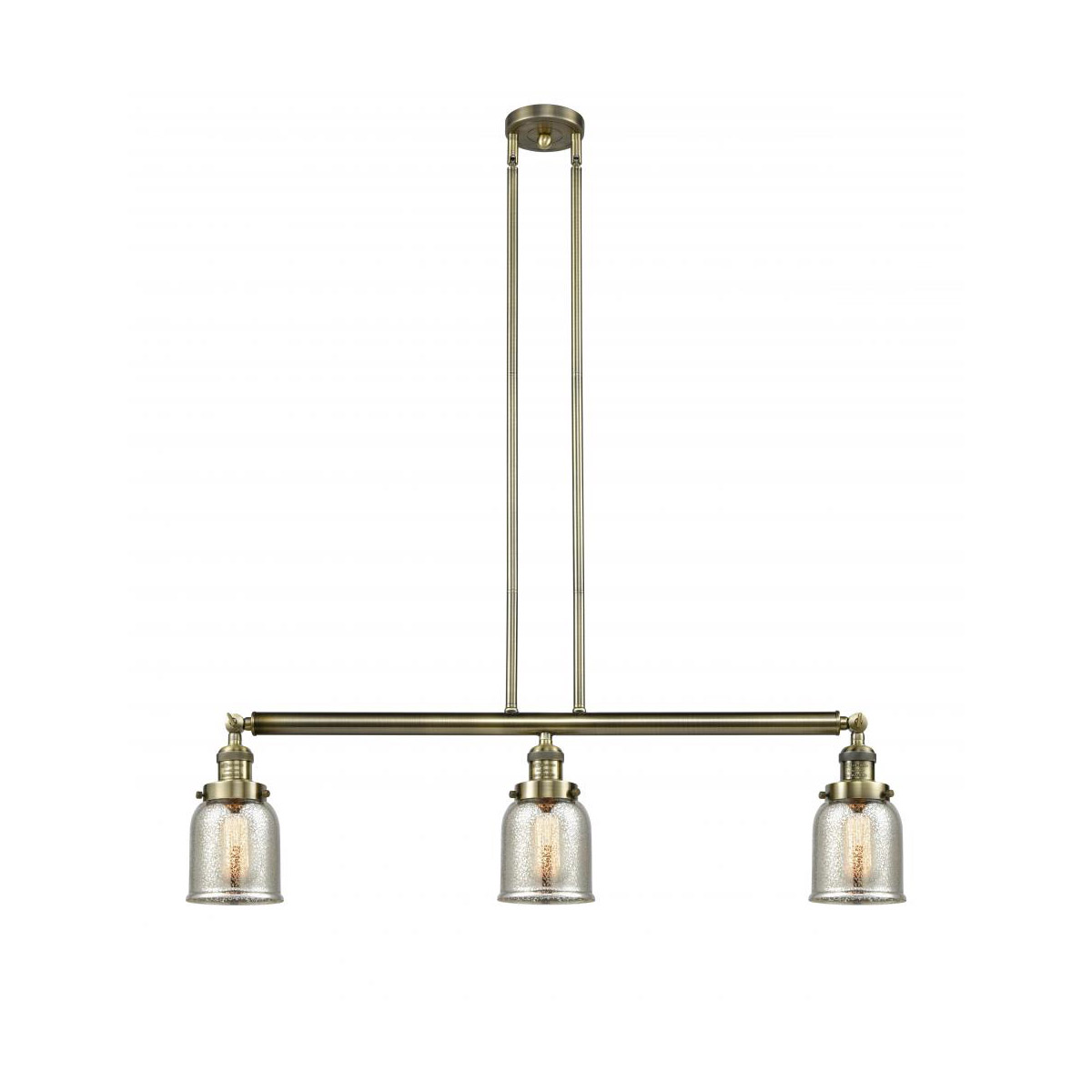 Franklin Restoration Small Bell 3 Light 38 inch Antique Brass Island Light Ceiling Light in Incandescent, Silver Plated Mercury Glass, Franklin Restoration