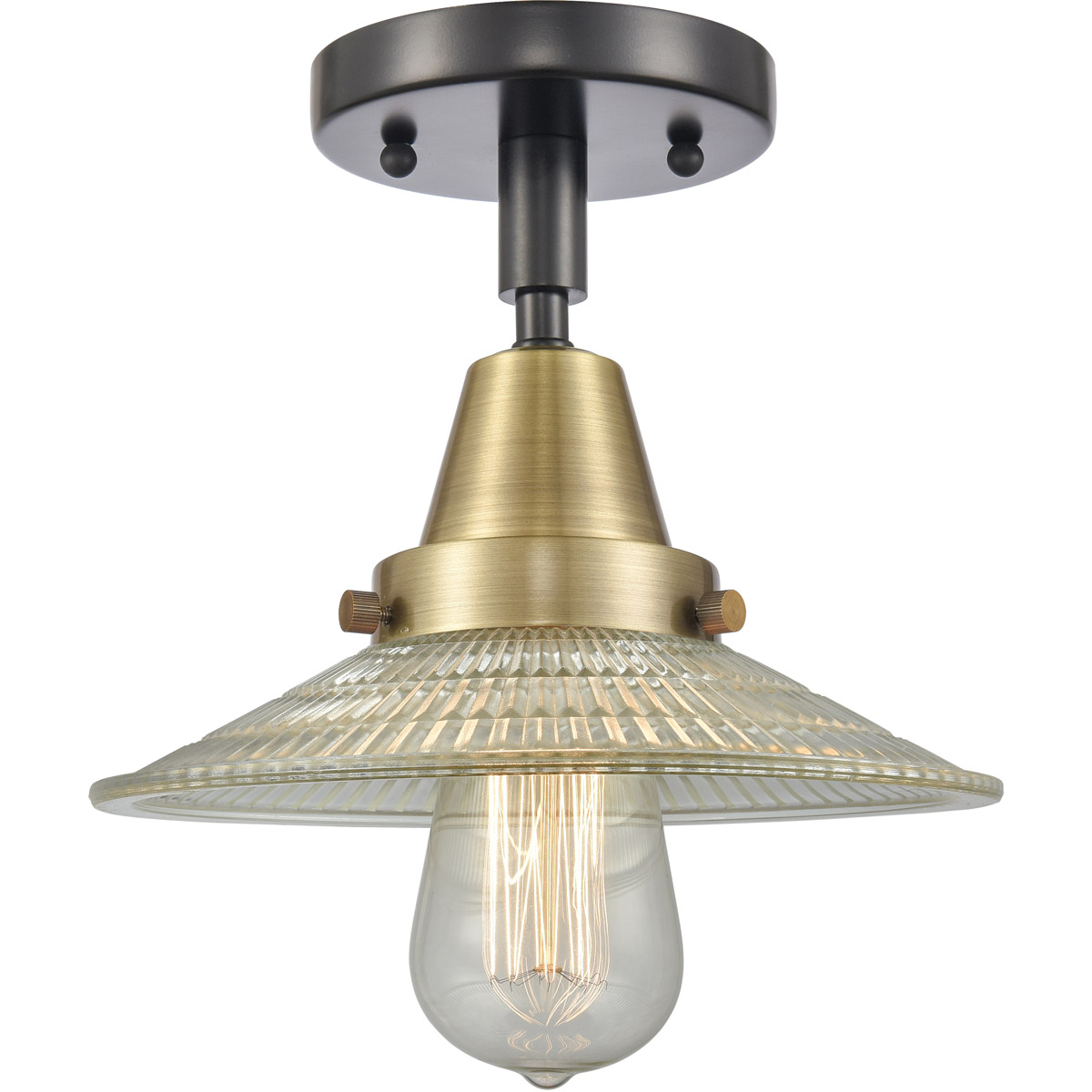 Franklin Restoration Halophane 1 Light 8.5 inch Black Antique Brass Flush Mount Ceiling Light in Clear Halophane Glass