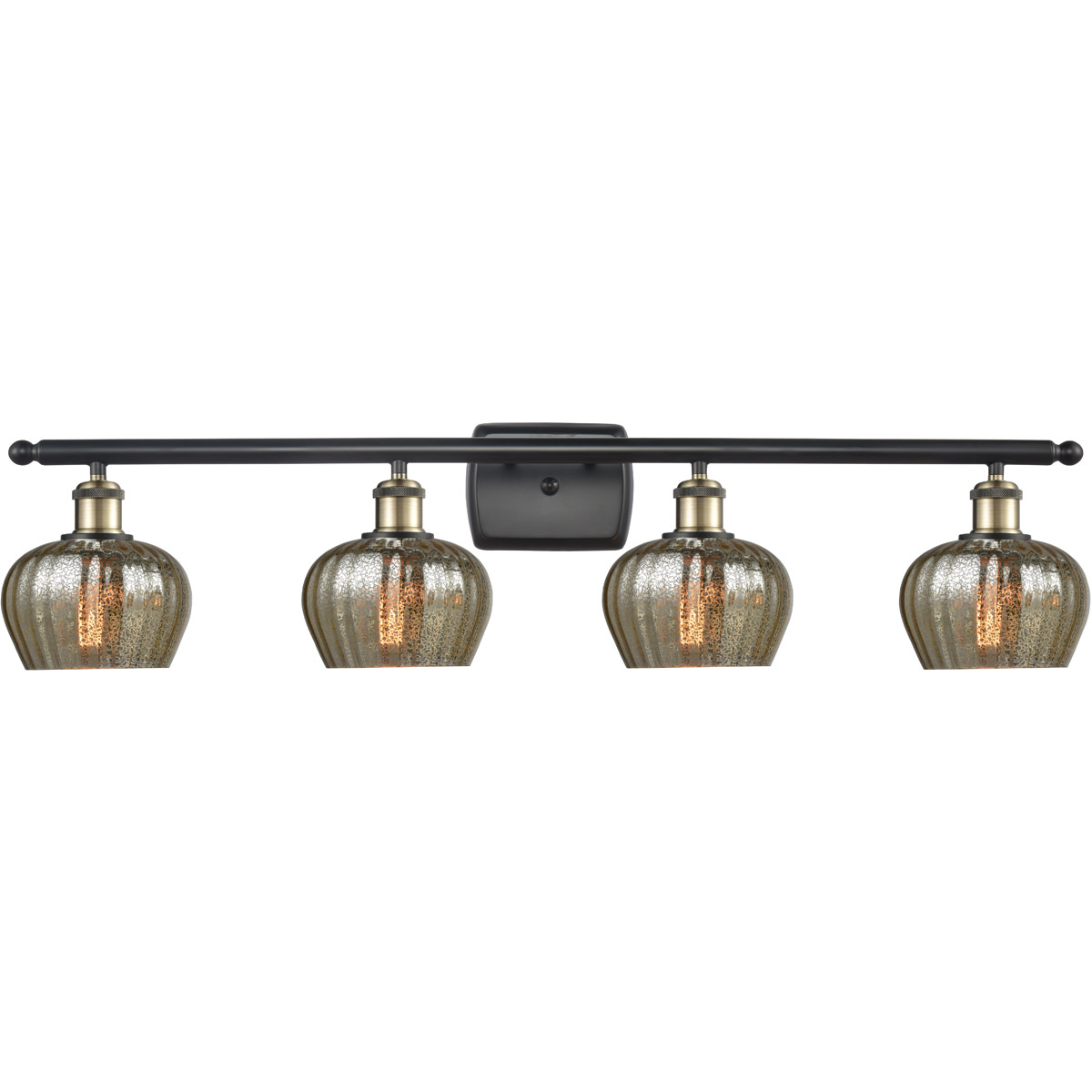 Ballston Fenton 4 Light 36 inch Black Antique Brass Bath Vanity Light Wall Light in Mercury Glass, Ballston