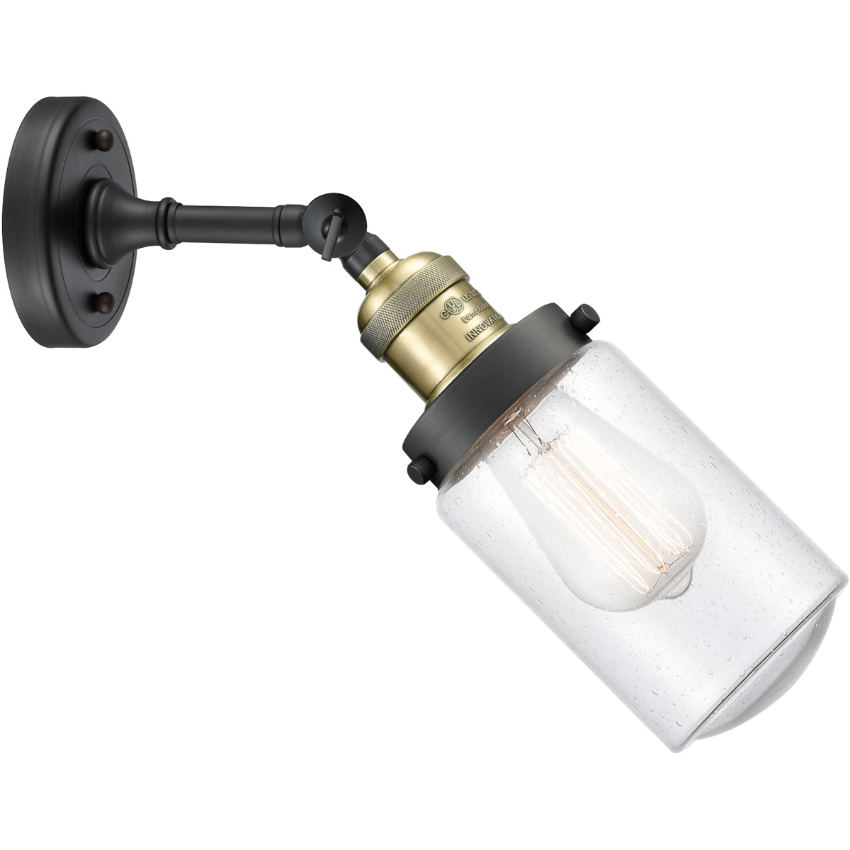 Franklin Restoration Dover LED 5 inch Black Antique Brass Sconce Wall Light in Seedy Glass, Franklin Restoration