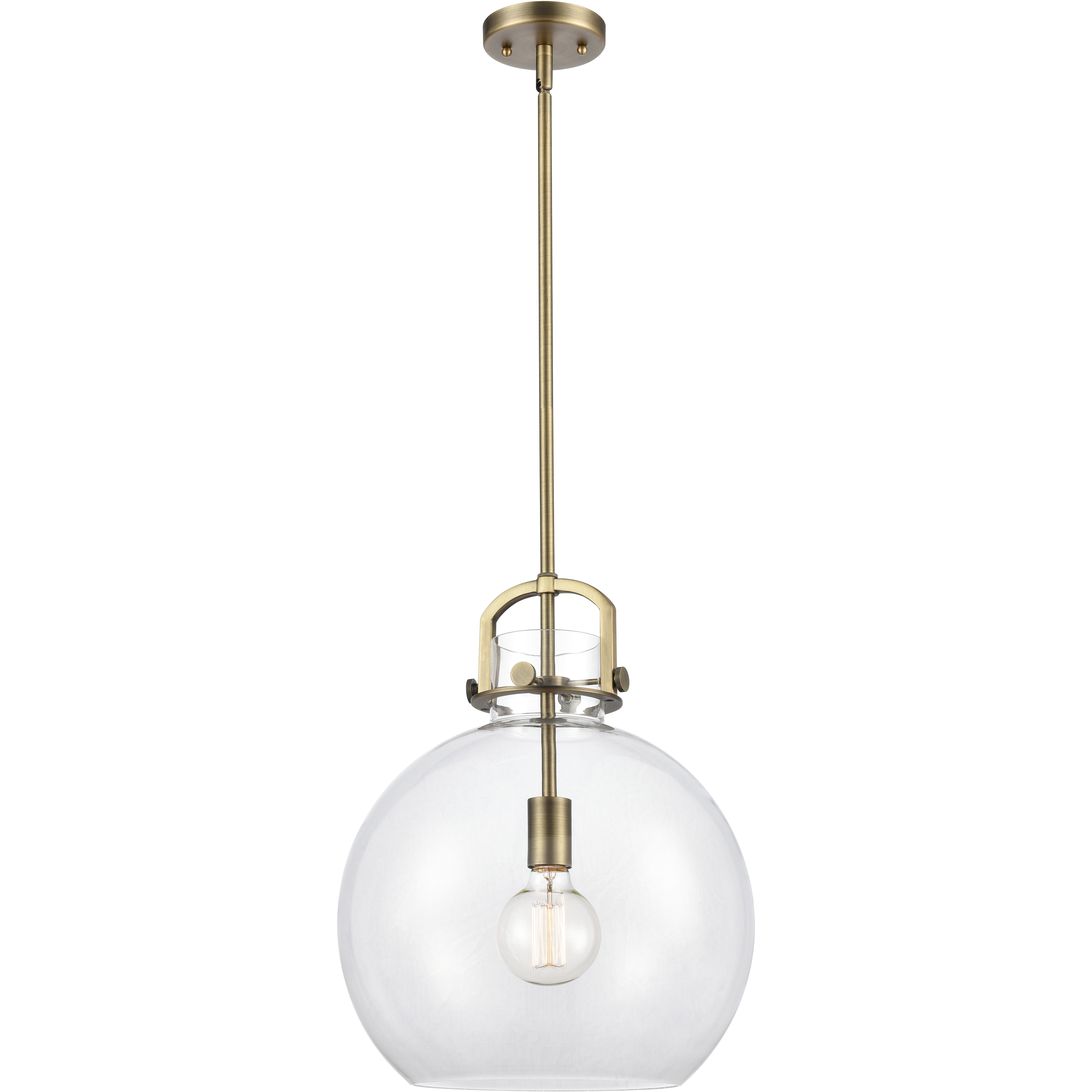 Downtown Urban Newton Sphere 1 Light 14 inch Brushed Brass Pendant Ceiling Light in Clear