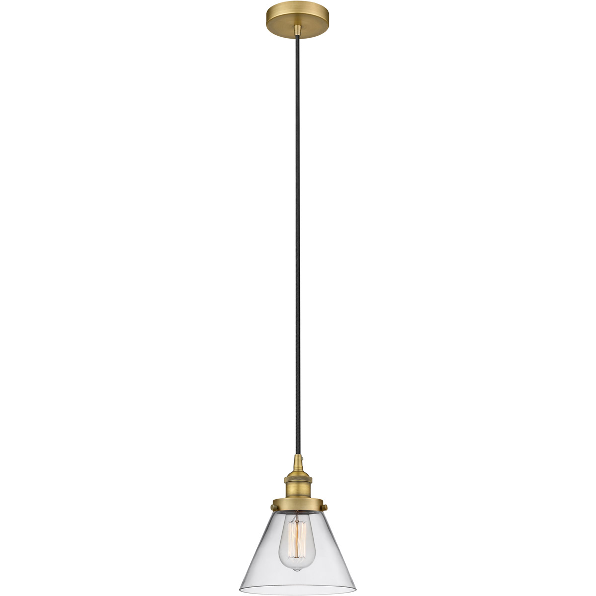 Edison Cone LED 8 inch Brushed Brass Mini Pendant Ceiling Light
