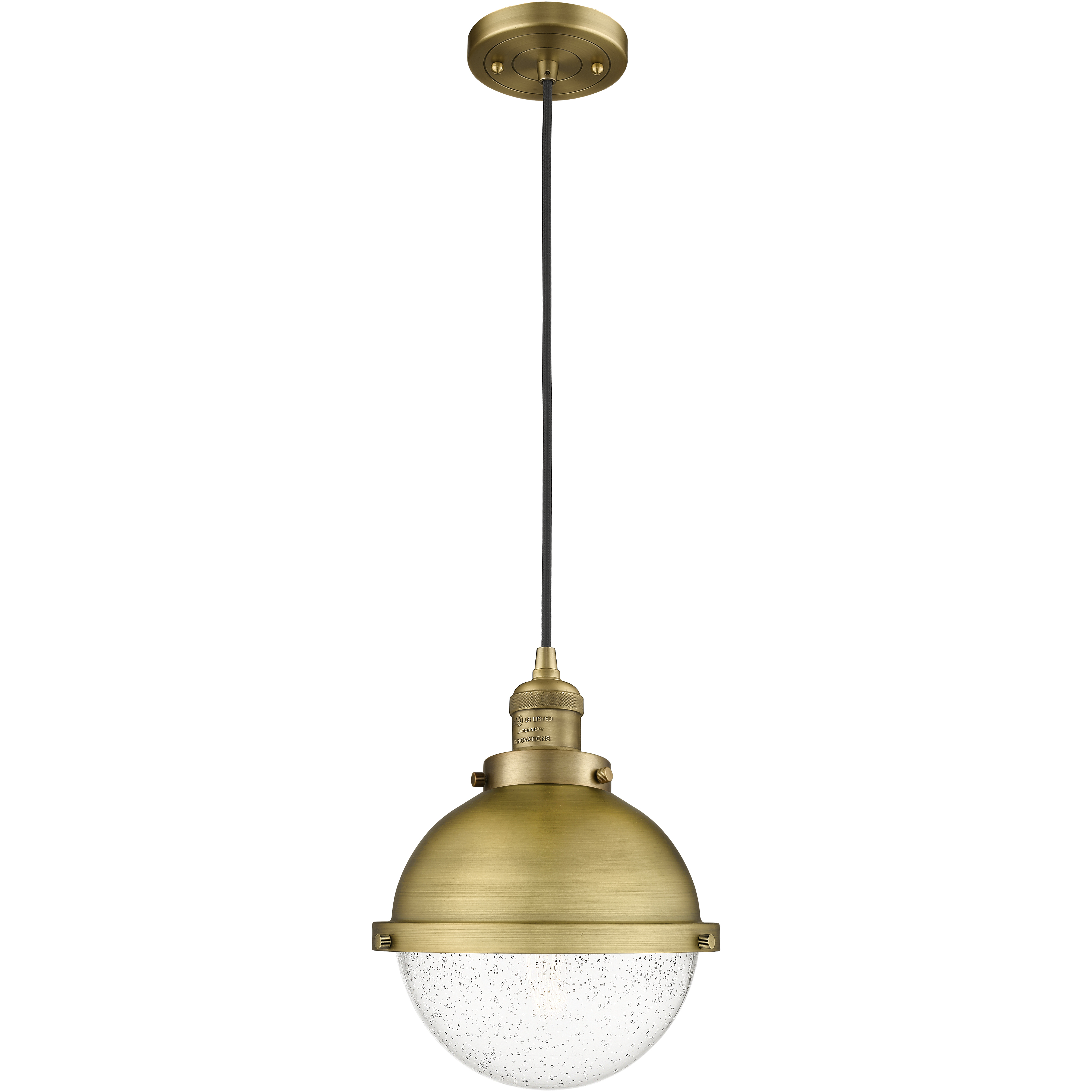 Franklin Restoration Hampden 1 Light 9 inch Brushed Brass Mini Pendant Ceiling Light in Seedy Glass
