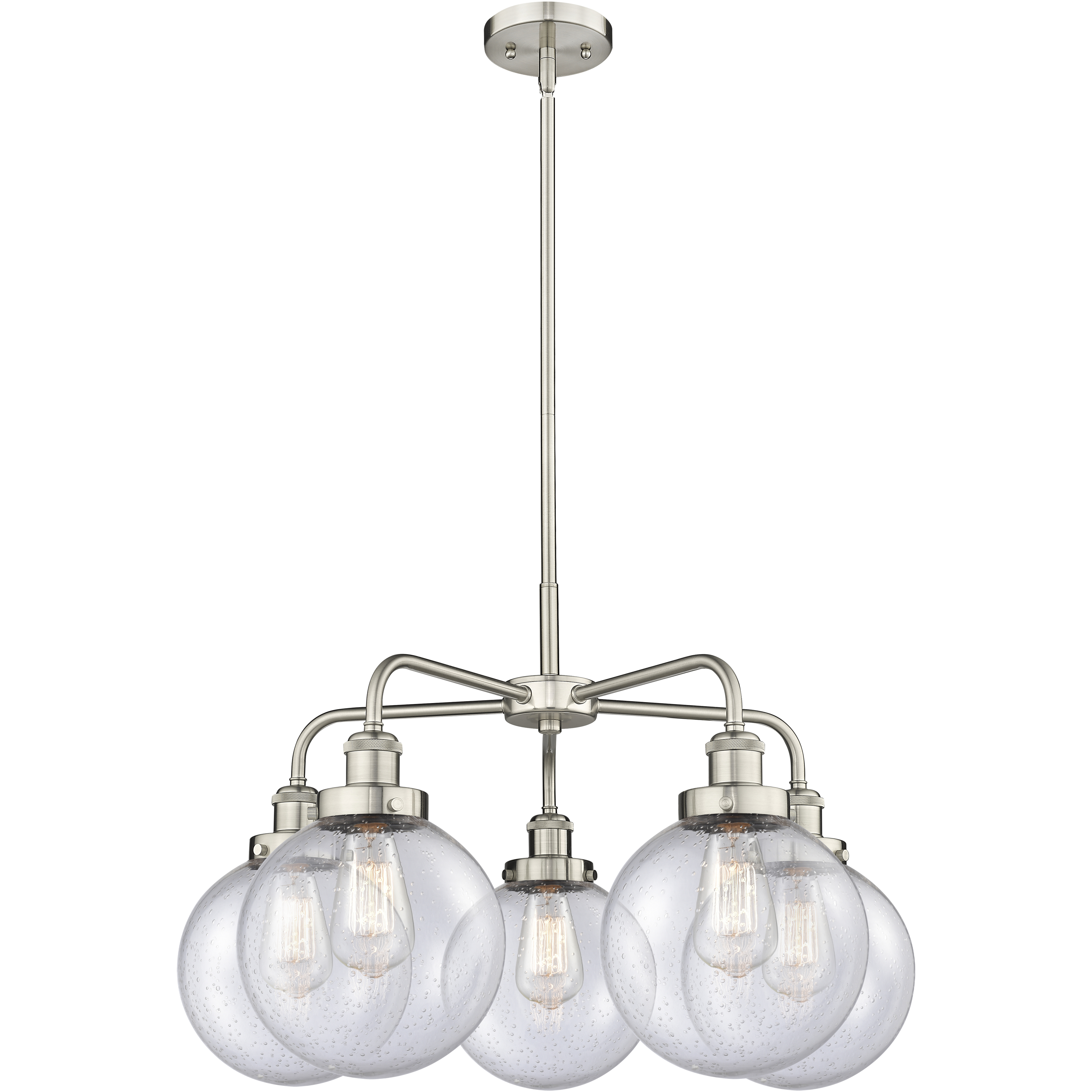 Beacon 5 Light 26 inch Satin Nickel Chandelier Ceiling Light in Seedy Glass