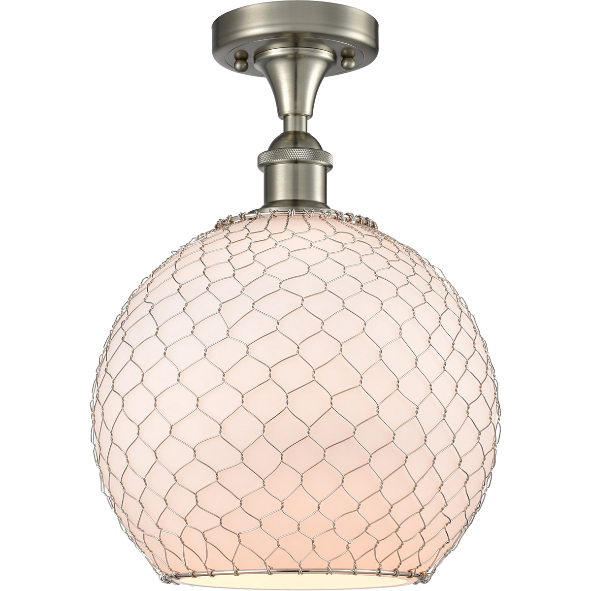 Ballston Large Farmhouse Chicken Wire 1 Light 10 inch Brushed Satin Nickel Semi-Flush Mount Ceiling Light, Ballston
