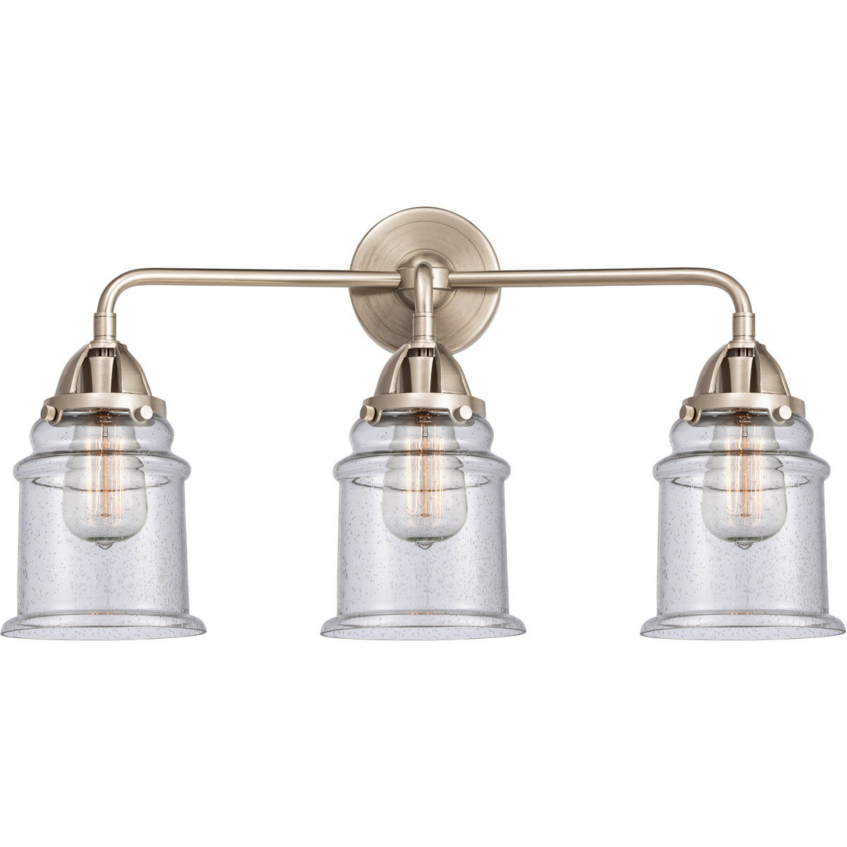 Nouveau 2 Canton 3 Light 24 inch Brushed Satin Nickel Bath Vanity Light Wall Light in Seedy Glass