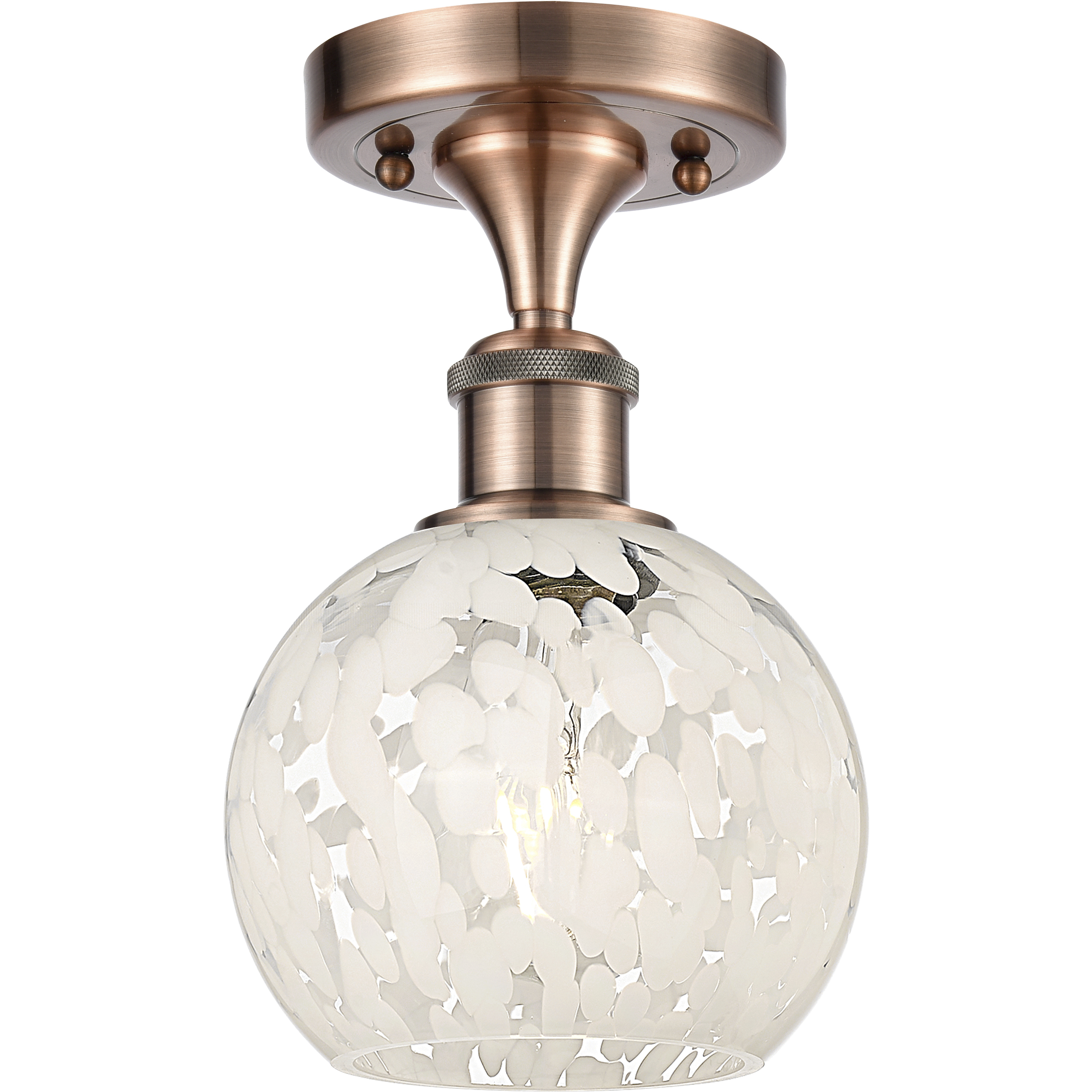 Edison White Mouchette 1 Light 6 inch Antique Copper Semi-Flush Mount Ceiling Light
