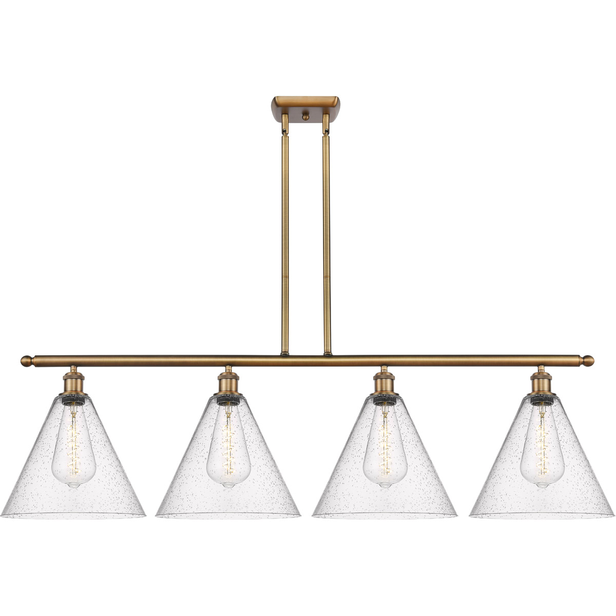 Ballston Ballston Cone 4 Light 50 inch Brushed Brass Island Light Ceiling Light in Seedy Glass