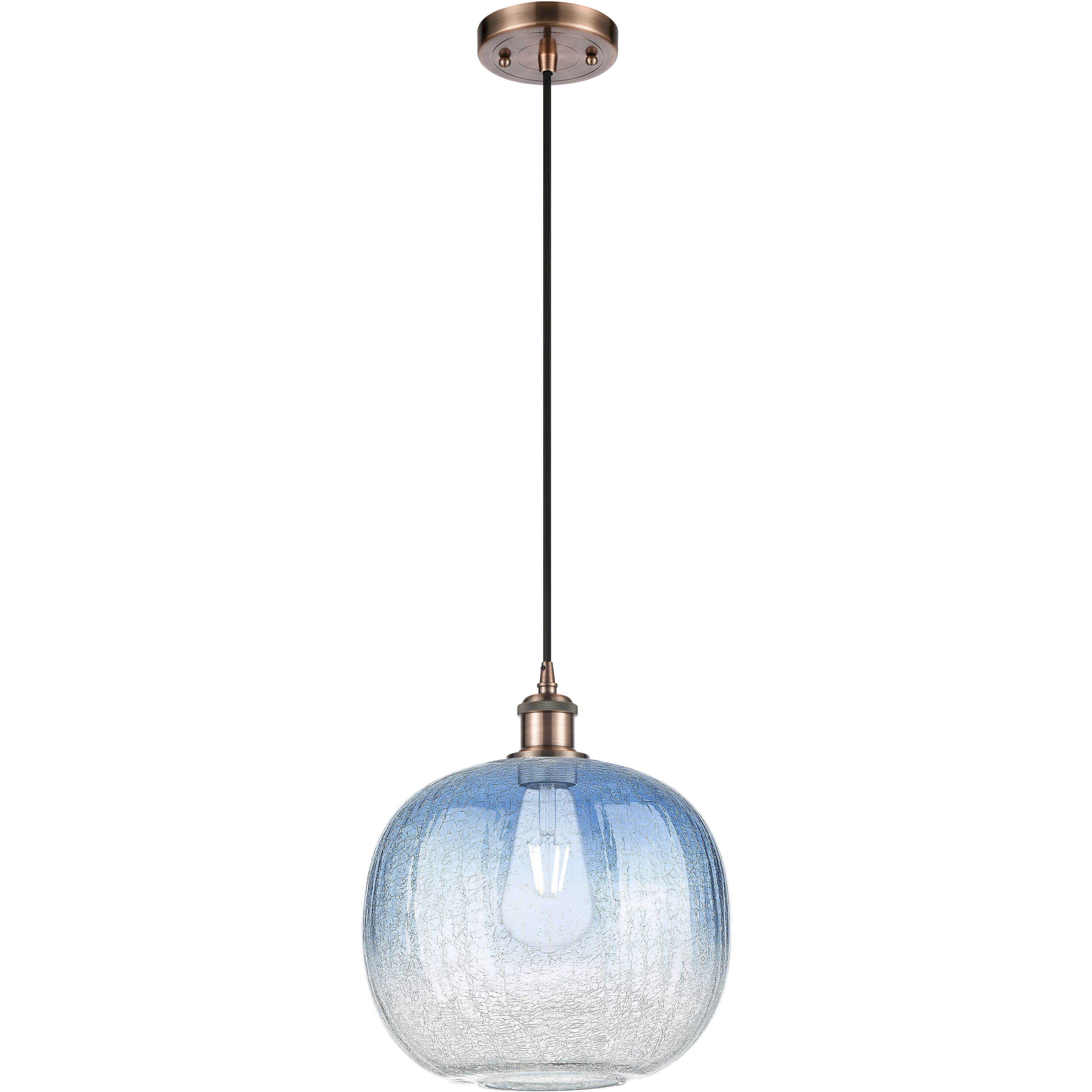 Ballston Brookhaven Sphere 1 Light 10.5 inch Antique Copper Mini Pendant Ceiling Light in Sapphire Blue Glass