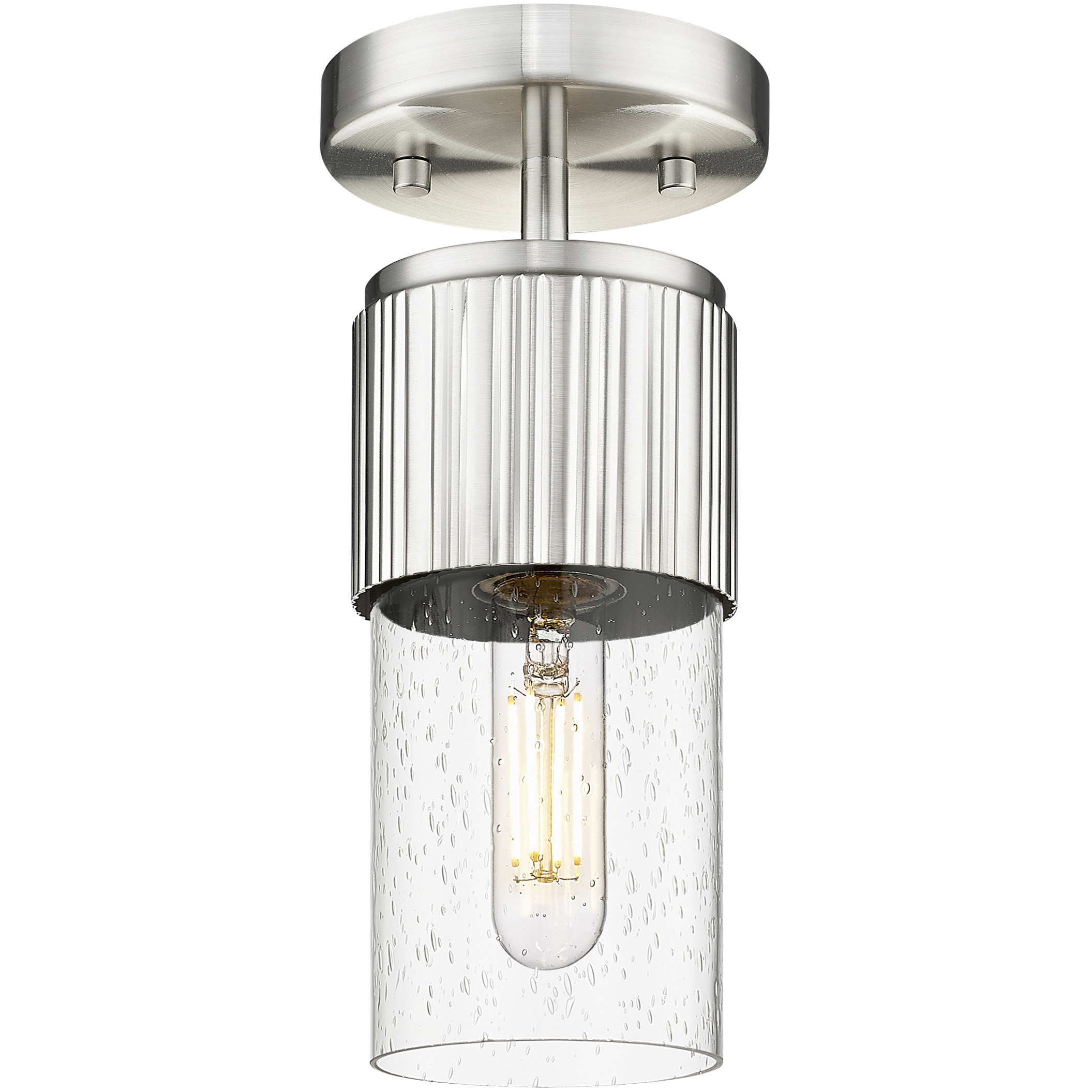 Bolivar 1 Light 4 inch Satin Nickel Flush Mount Ceiling Light in Seedy Glass