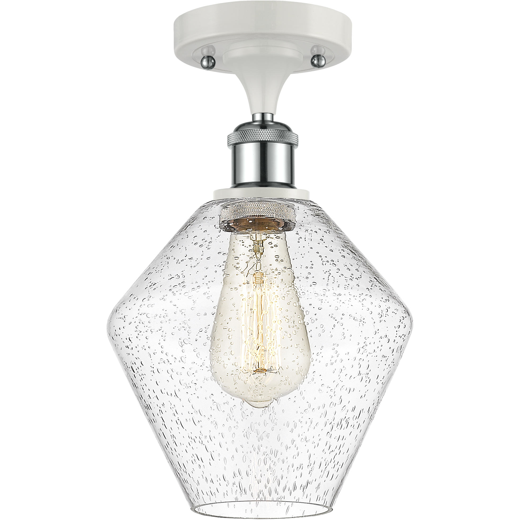 Ballston Cindyrella LED 8 inch White and Polished Chrome Semi-Flush Mount Ceiling Light in Seedy Glass