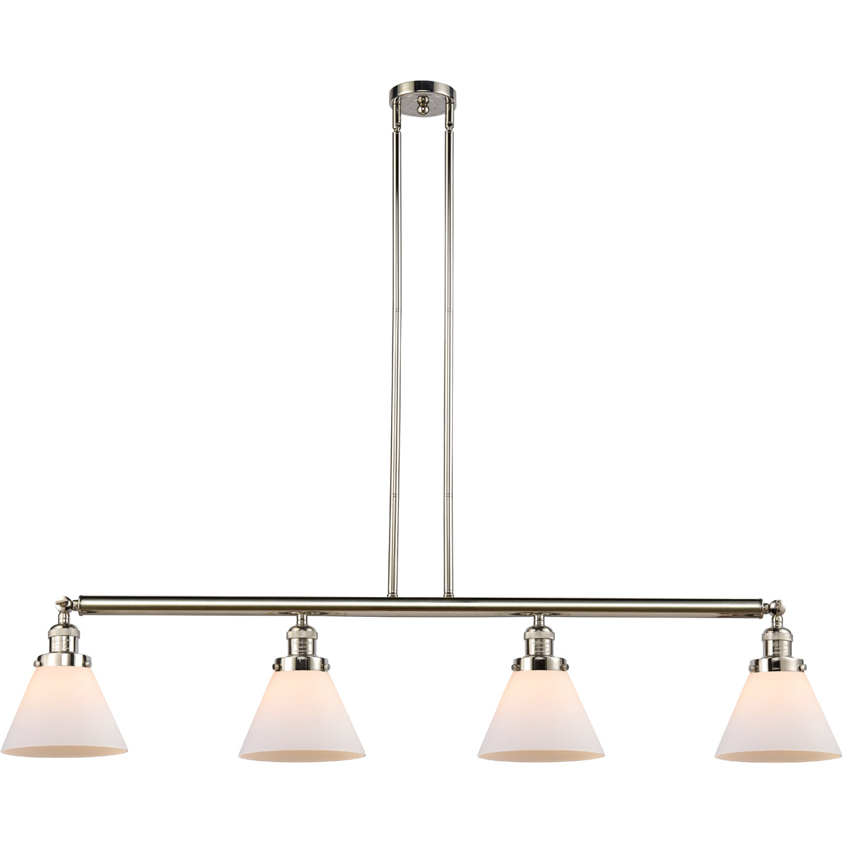Franklin Restoration Large Cone 4 Light 52.38 inch Polished Nickel Island Light Ceiling Light in Matte White Glass, Franklin Restoration