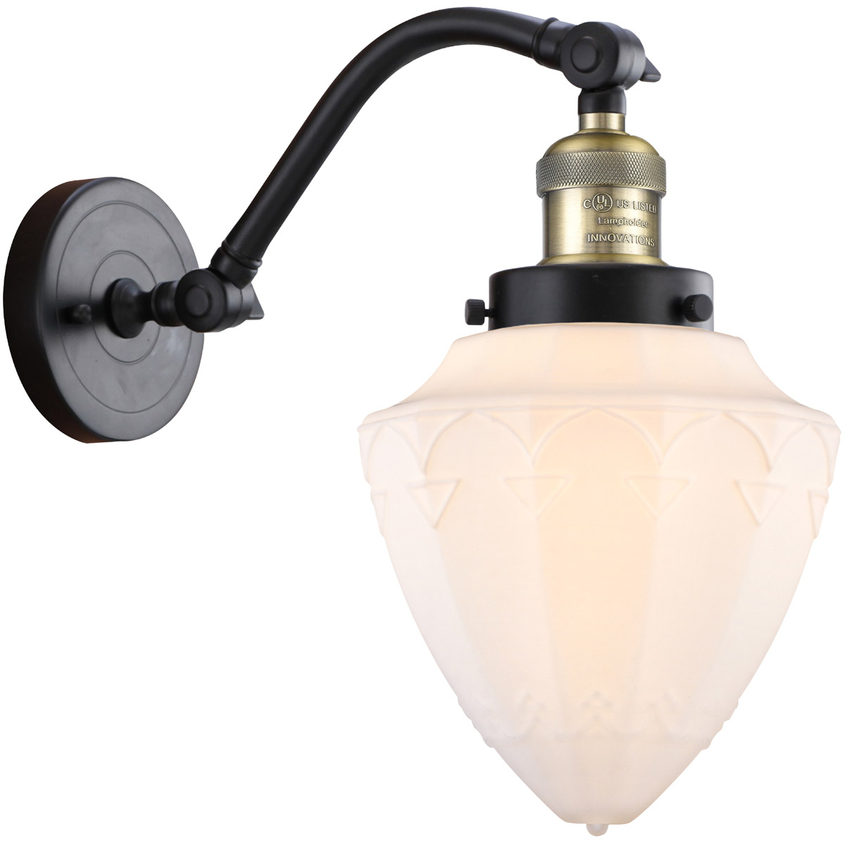 Franklin Restoration Bullet 1 Light 7 inch Black Antique Brass Sconce Wall Light in Matte White Glass