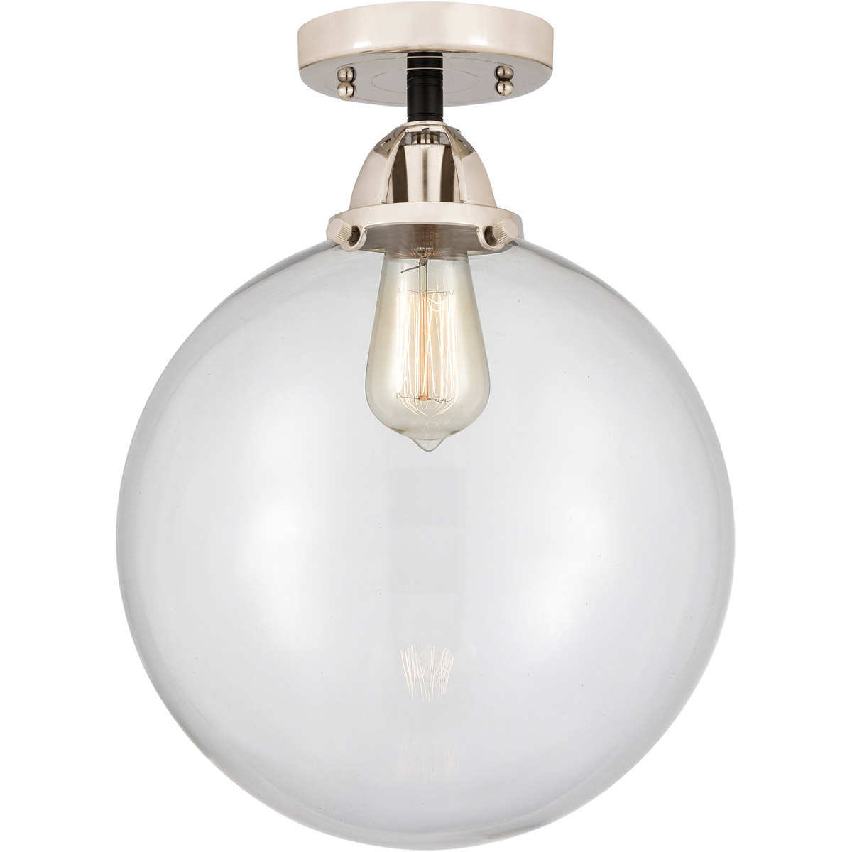 Nouveau 2 Beacon LED 12 inch Black Polished Nickel Semi-Flush Mount Ceiling Light in Clear Glass