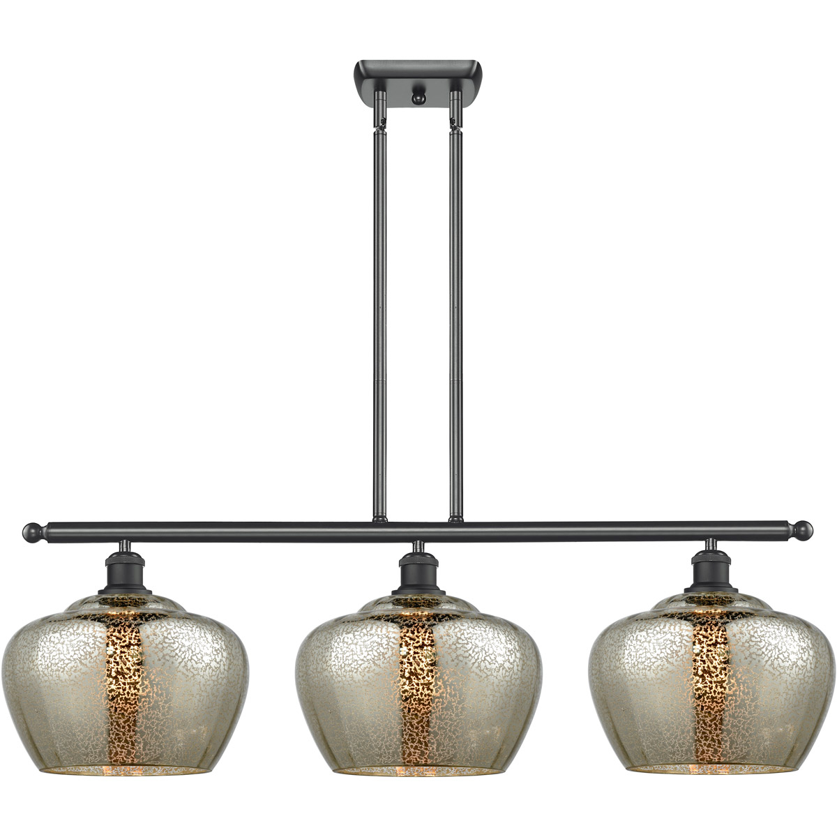 Ballston Large Fenton 3 Light 38 inch Matte Black Island Light Ceiling Light in Mercury Glass, Ballston