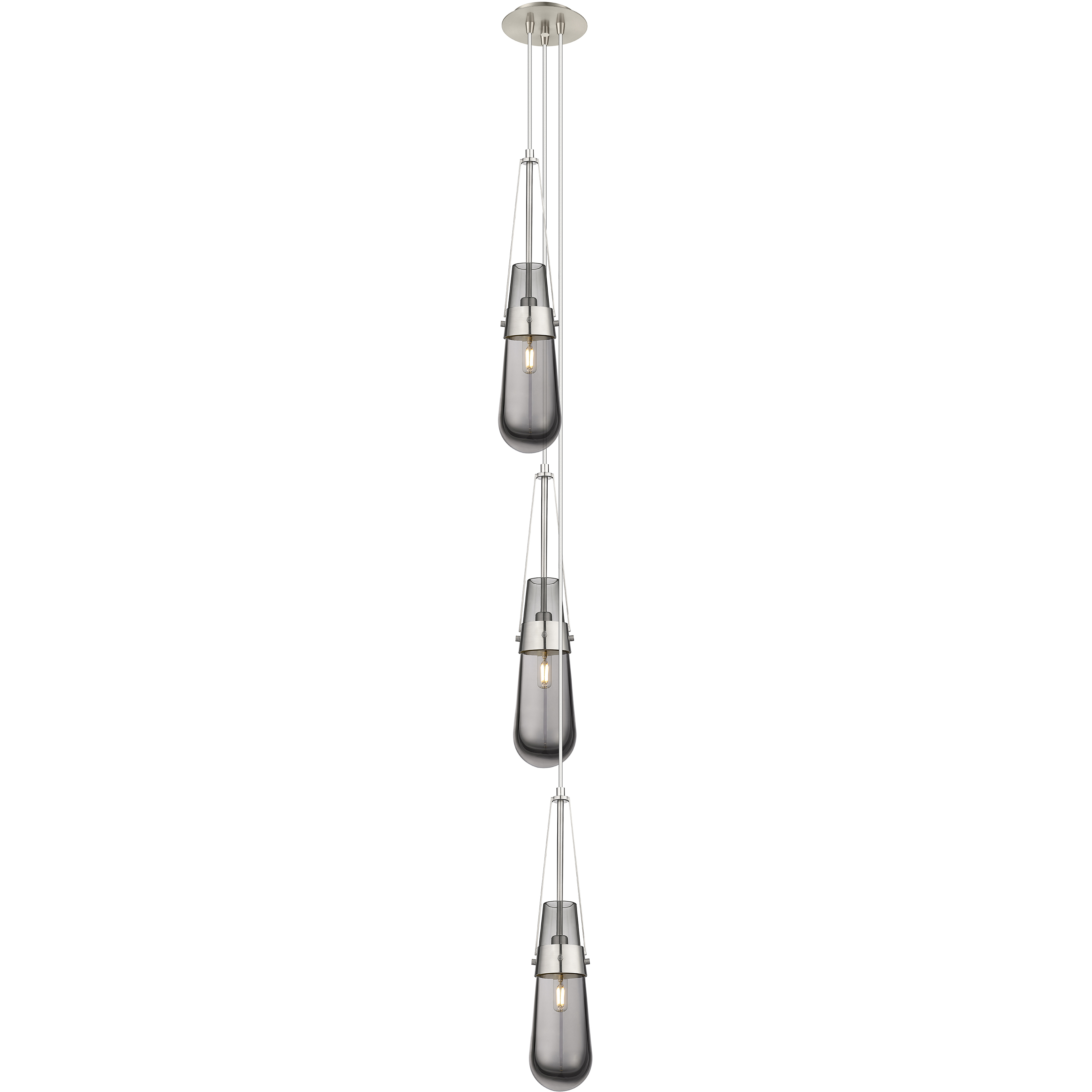 Milan 3 Light 6.38 inch Brushed Satin Nickel Multi Pendant Ceiling Light in Light Smoke Glass