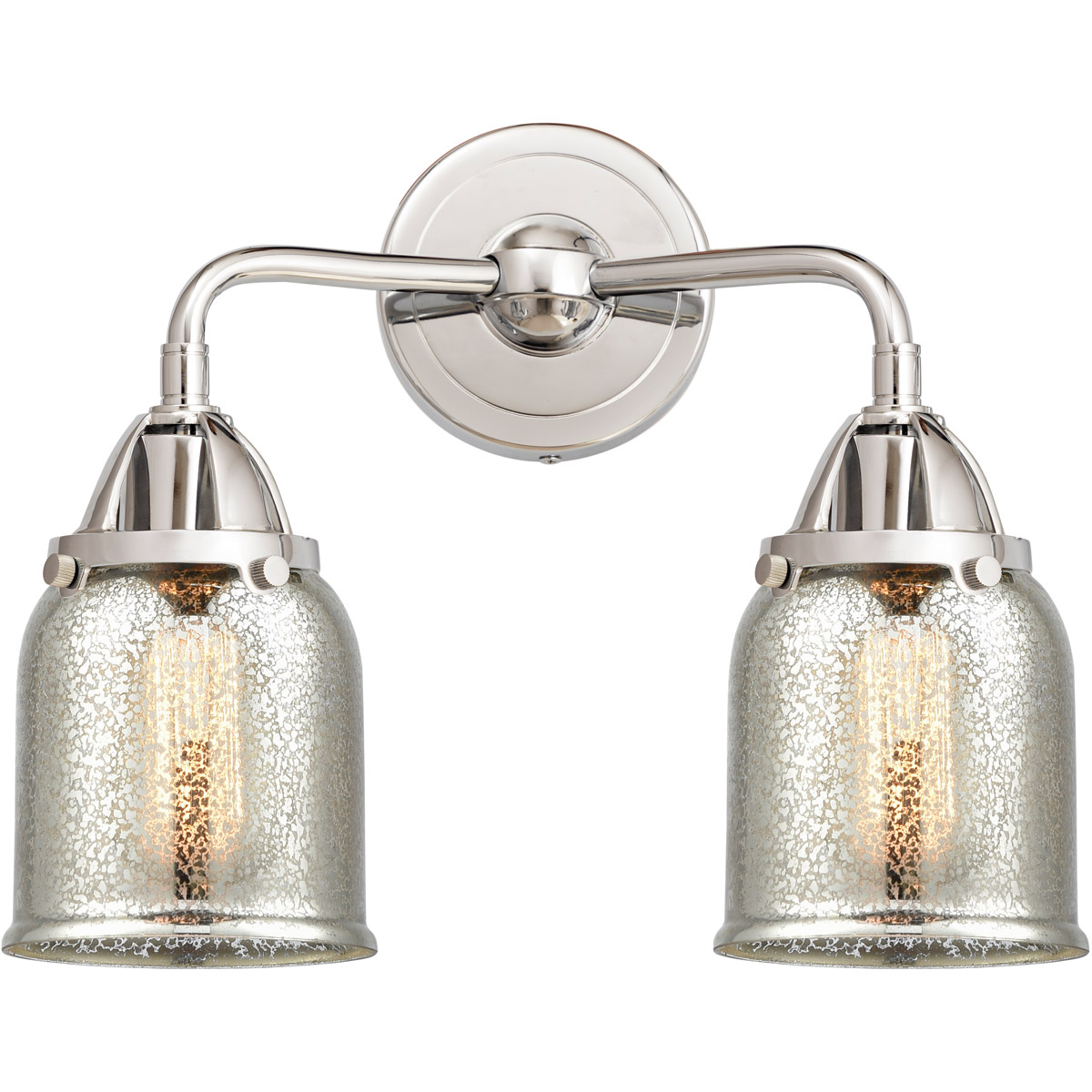 Nouveau 2 Small Bell 2 Light 13 inch Polished Chrome Bath Vanity Light Wall Light in Silver Plated Mercury Glass