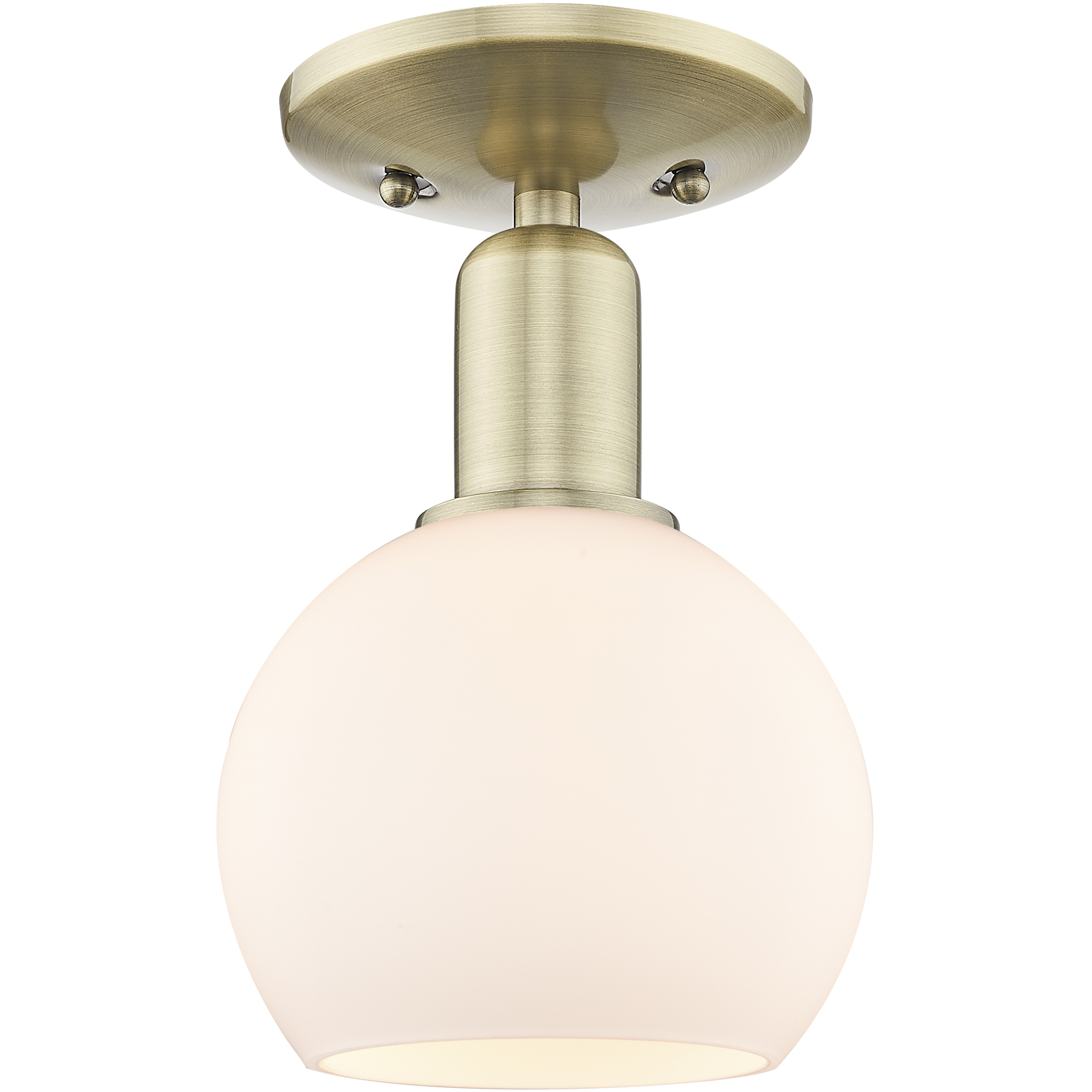 Arcadia Athens 1 Light 5.88 inch Antique Brass Semi-Flush Mount Ceiling Light in Matte White