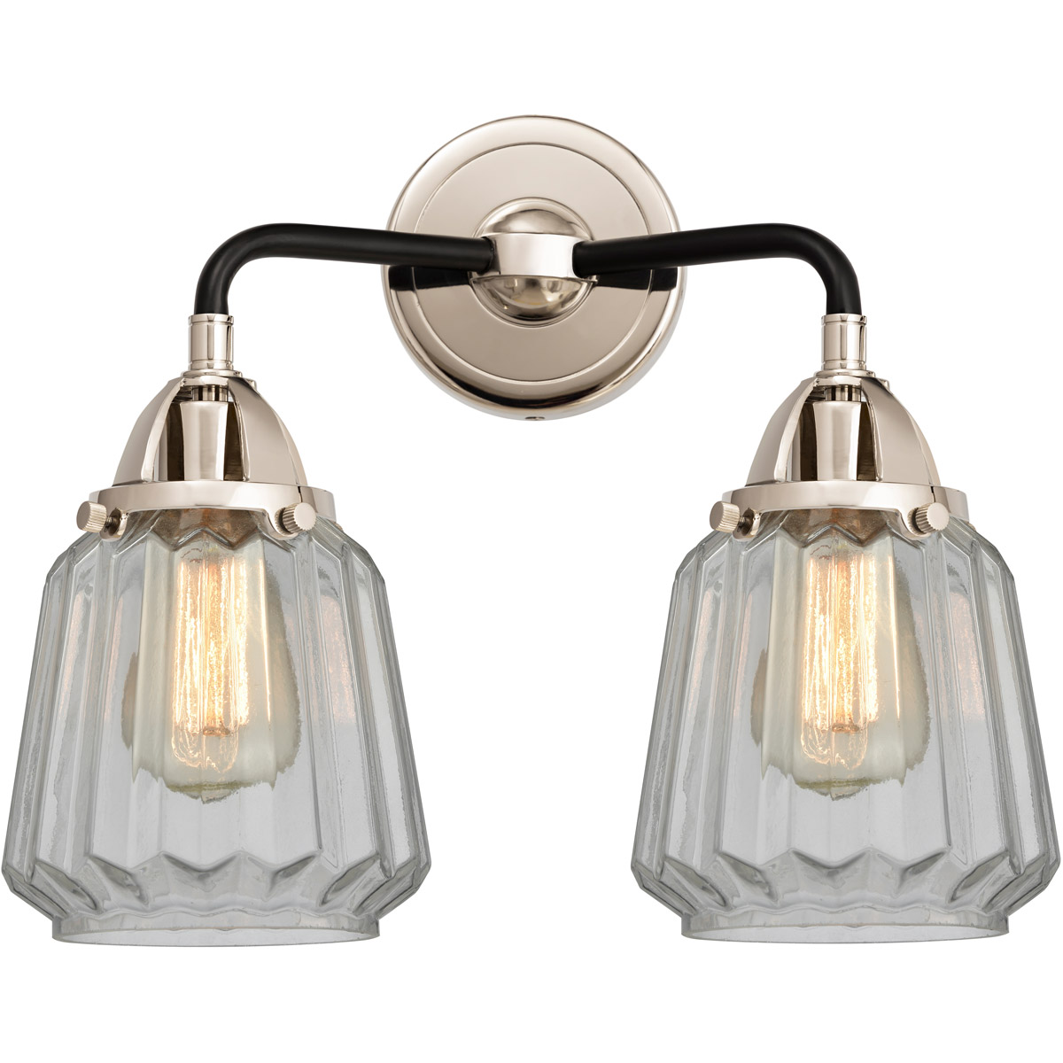 Nouveau 2 Chatham 2 Light 14 inch Black Polished Nickel Bath Vanity Light Wall Light in Clear Glass
