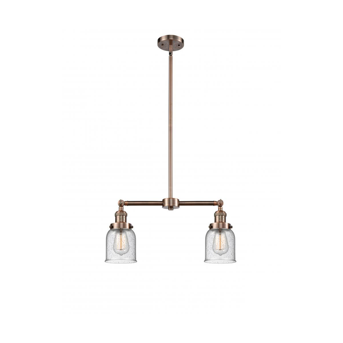 Franklin Restoration Small Bell LED 21 inch Antique Copper Chandelier Ceiling Light in Seedy Glass, Franklin Restoration