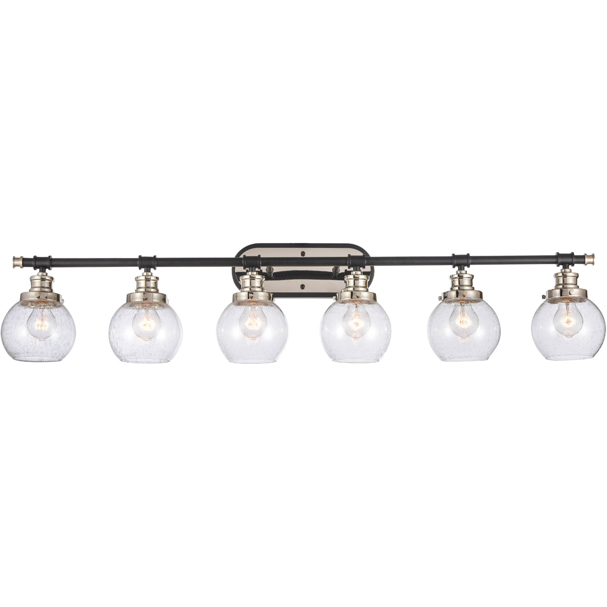 Saybrook 6 Light 47.75 inch Black Polished Nickel Bath Vanity Light Wall Light in Seedy Glass