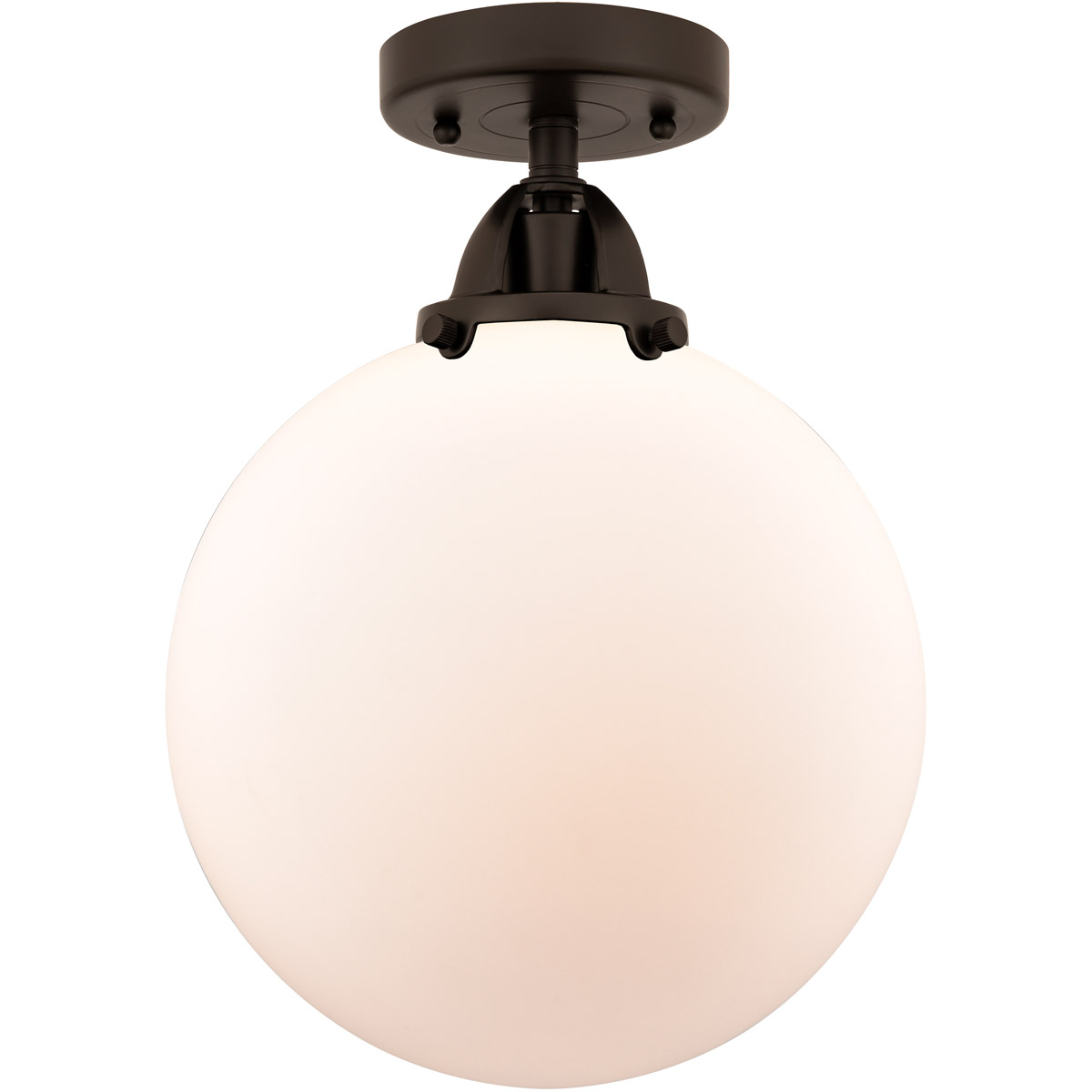 Nouveau 2 Beacon LED 10 inch Oil Rubbed Bronze Semi-Flush Mount Ceiling Light in Matte White Glass