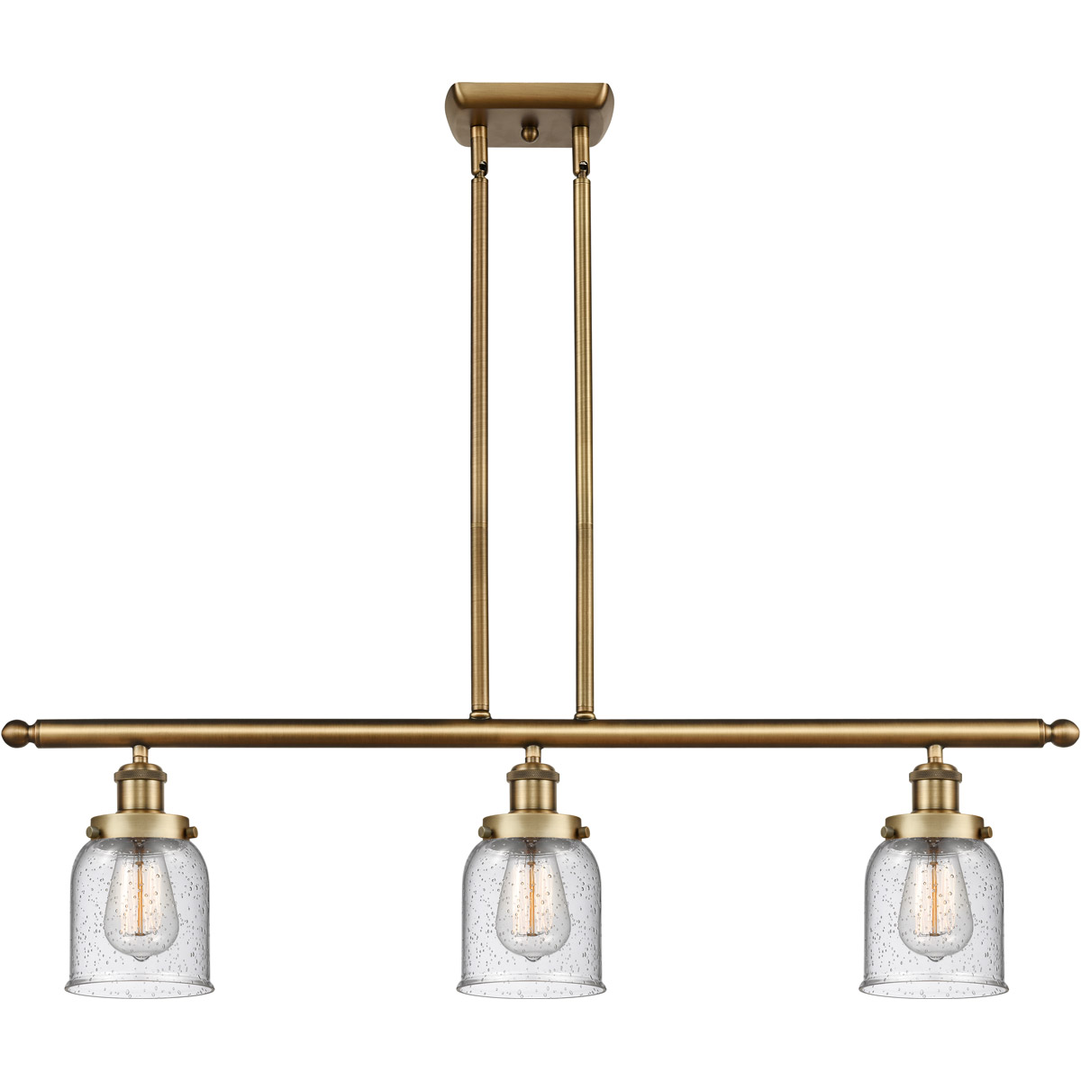 Ballston Small Bell 3 Light 36 inch Brushed Brass Island Light Ceiling Light in Seedy Glass
