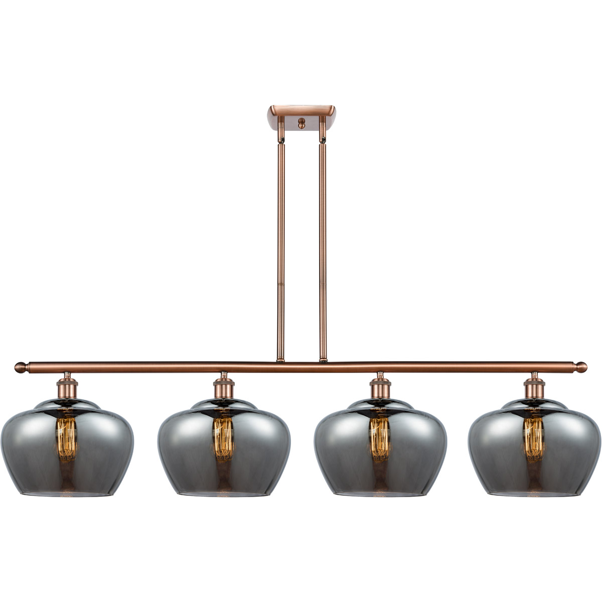Ballston Large Fenton 4 Light 48 inch Antique Copper Island Light Ceiling Light in Plated Smoke Glass, Ballston
