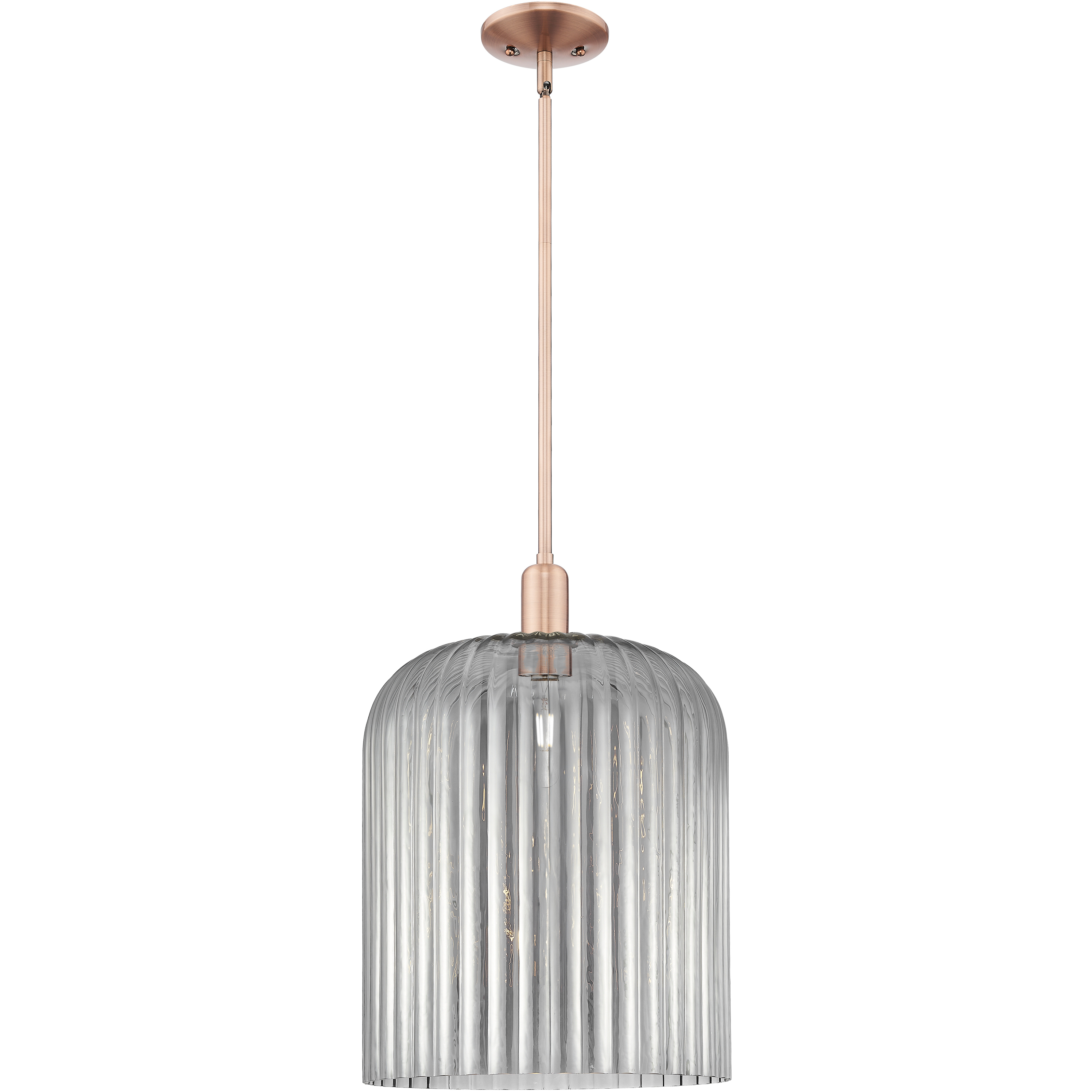 Bridal Veil 1 Light 12 inch Antique Copper Mini Pendant Ceiling Light in Light Smoke Glass