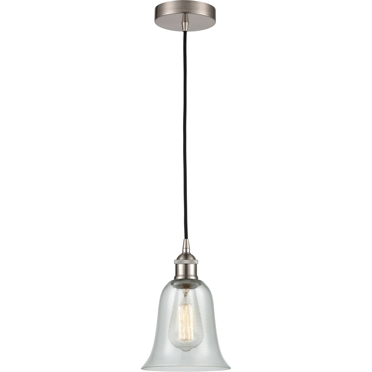 Edison Hanover LED 6.25 inch Brushed Satin Nickel Mini Pendant Ceiling Light in Fishnet Glass