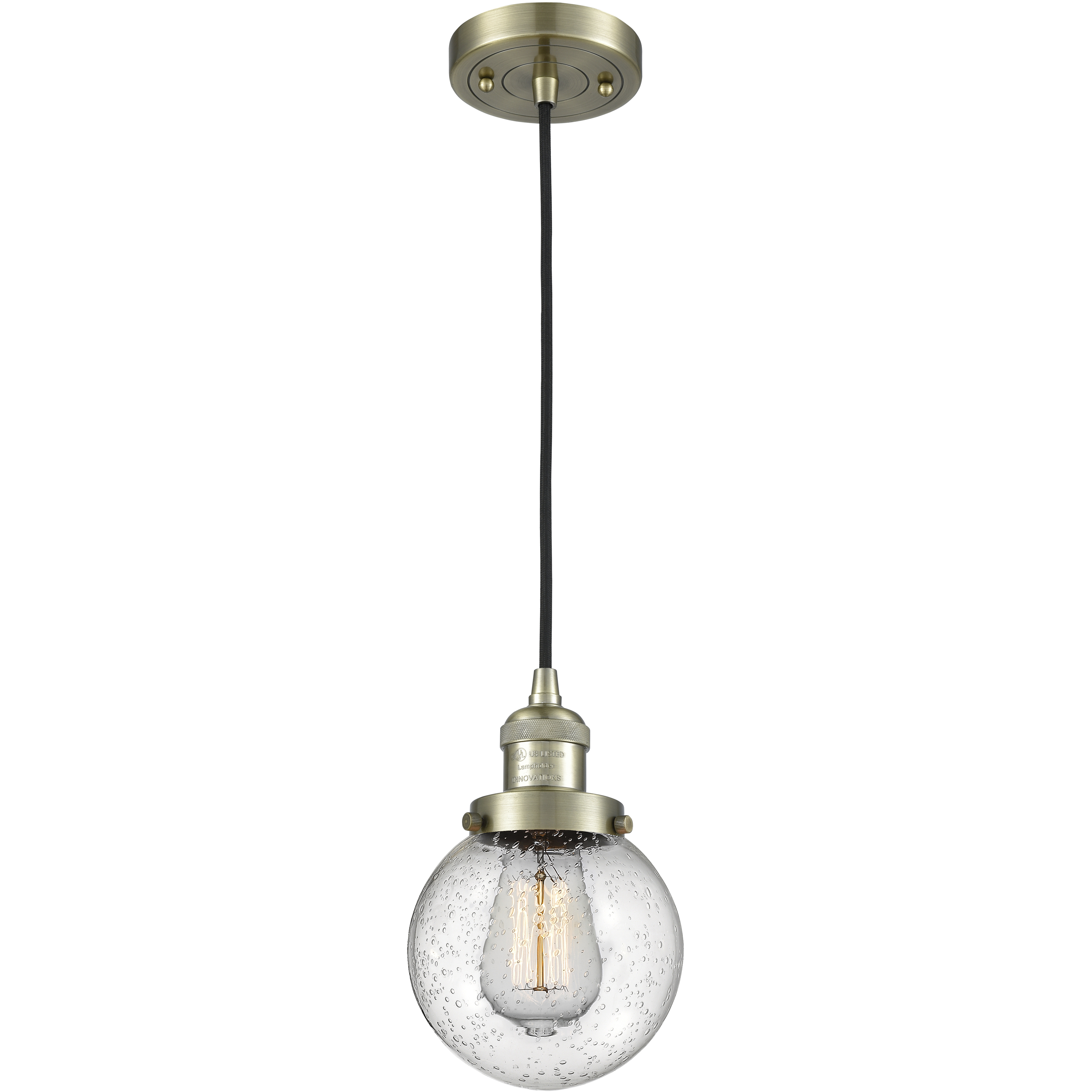 Franklin Restoration Beacon 1 Light 6 inch Antique Brass Mini Pendant Ceiling Light in Incandescent, Seedy, Franklin Restoration