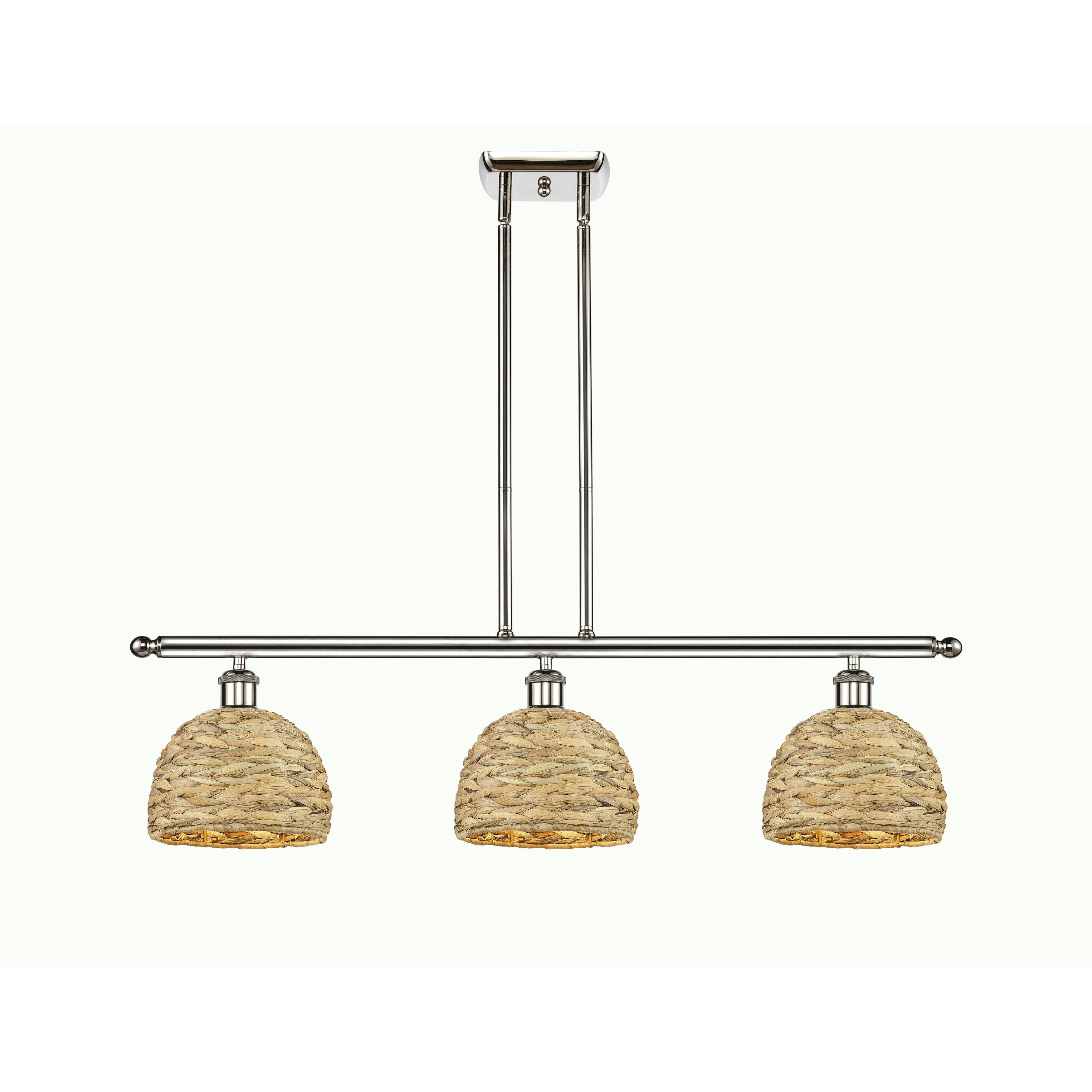 Woven Rattan Island Light Ceiling Light in Polished Nickel