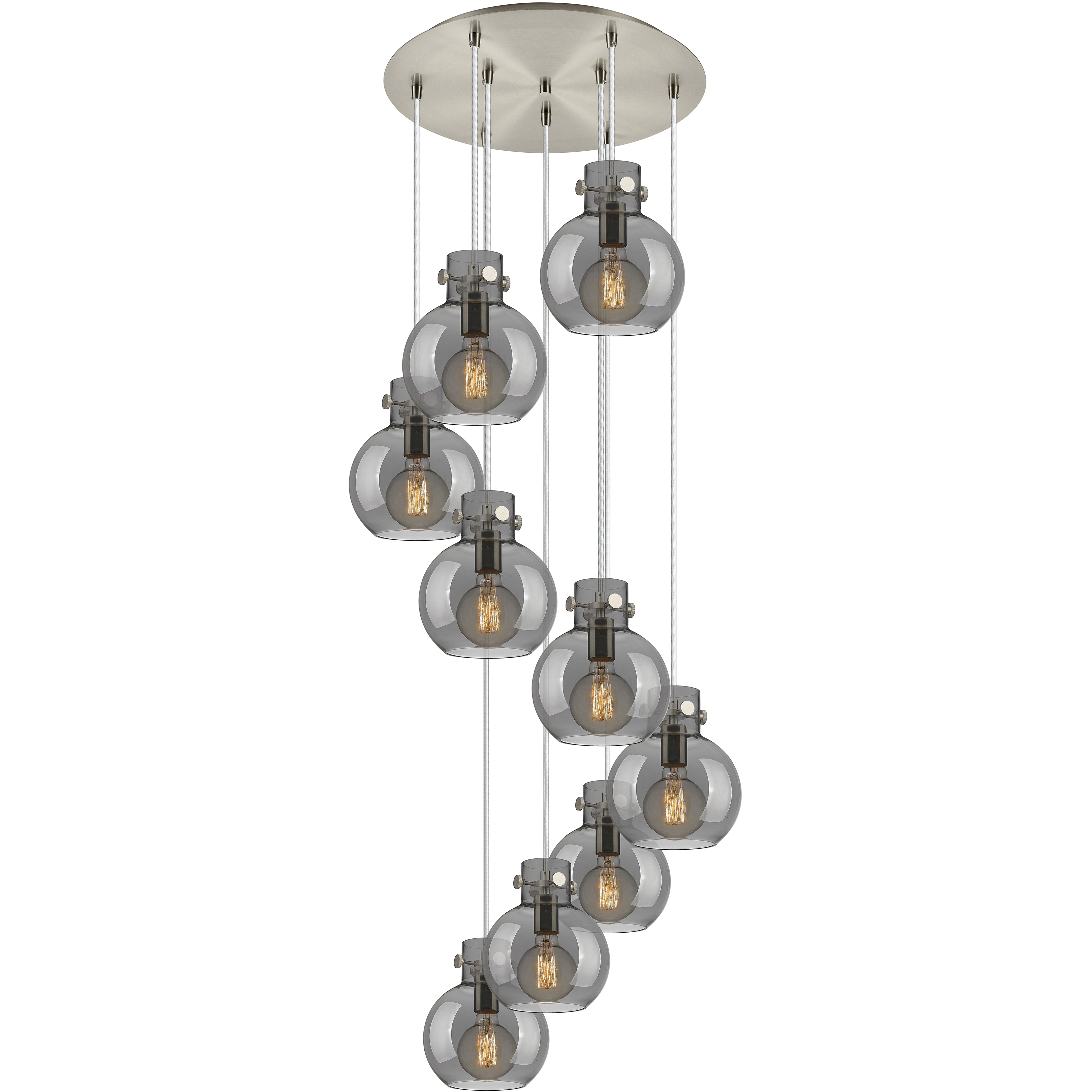 Newton Sphere 9 Light 22.13 inch Brushed Satin Nickel Multi Pendant Ceiling Light in Light Smoke Glass