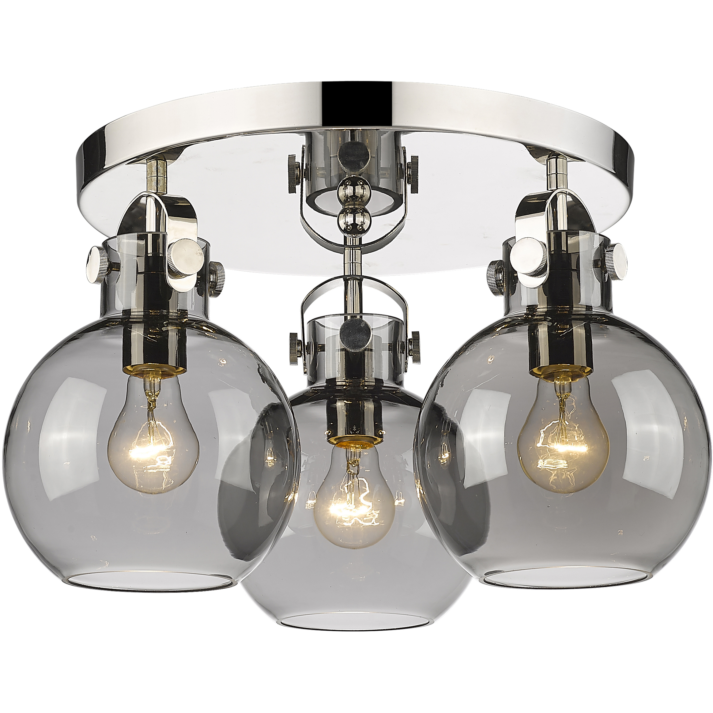 Newton Sphere 3 Light 19.63 inch Polished Nickel Flush Mount Ceiling Light in Plated Smoke Glass
