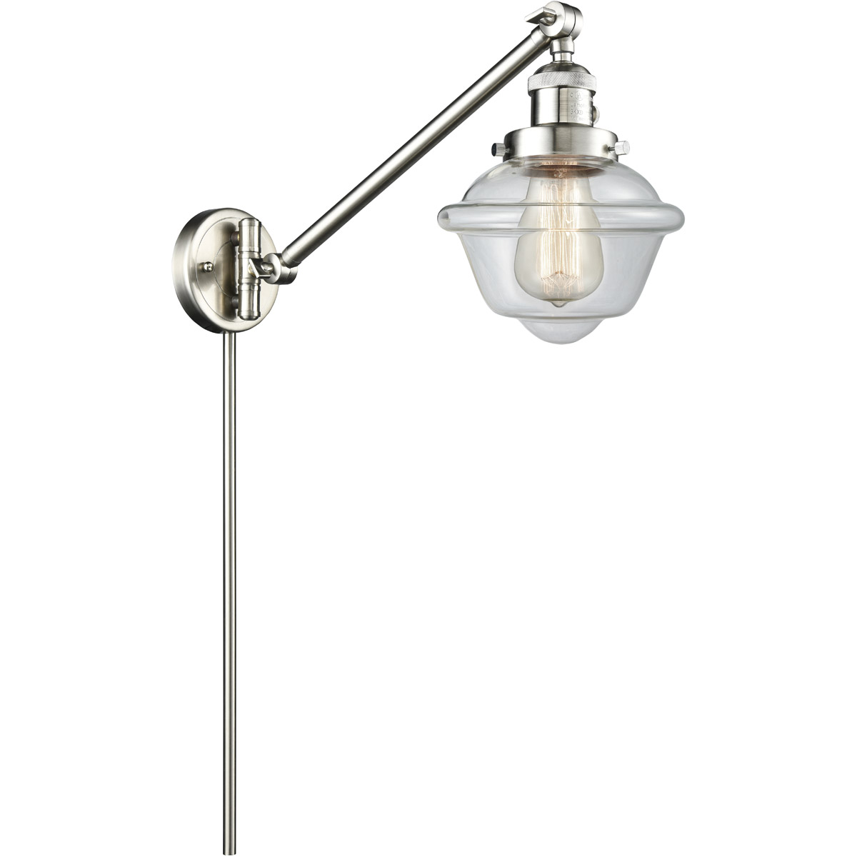 Small Oxford 30 inch 3.5 watt Satin Nickel Swing Arm Wall Light in Brushed Satin Nickel, Clear Glass, Franklin Restoration