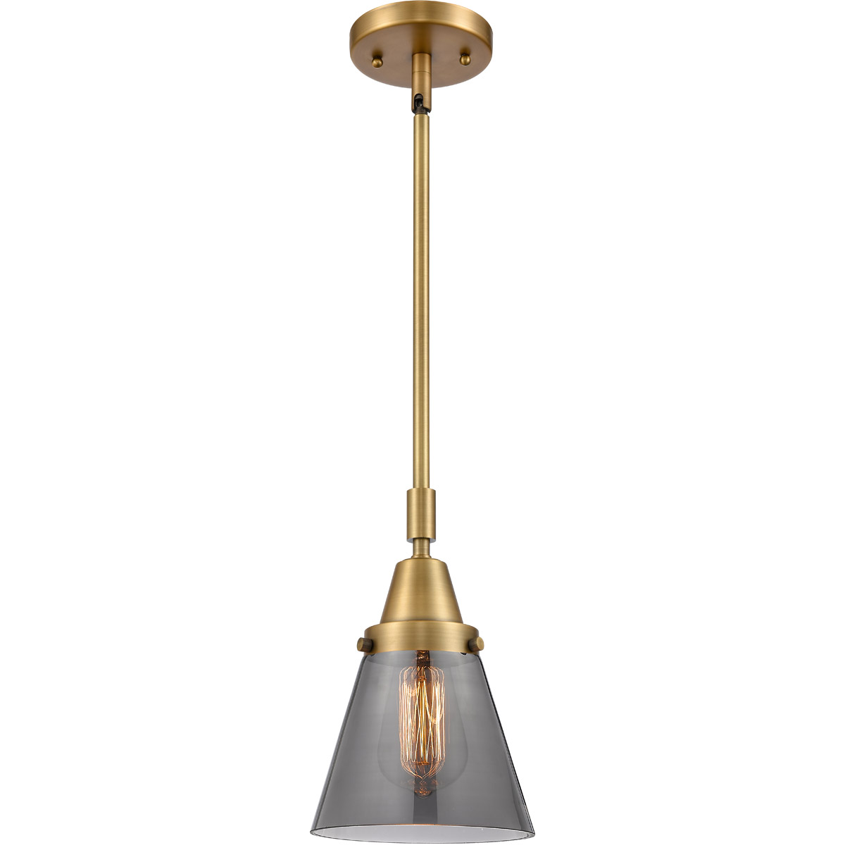 Franklin Restoration Small Cone 1 Light 6 inch Brushed Brass Mini Pendant Ceiling Light in Light Smoke Glass