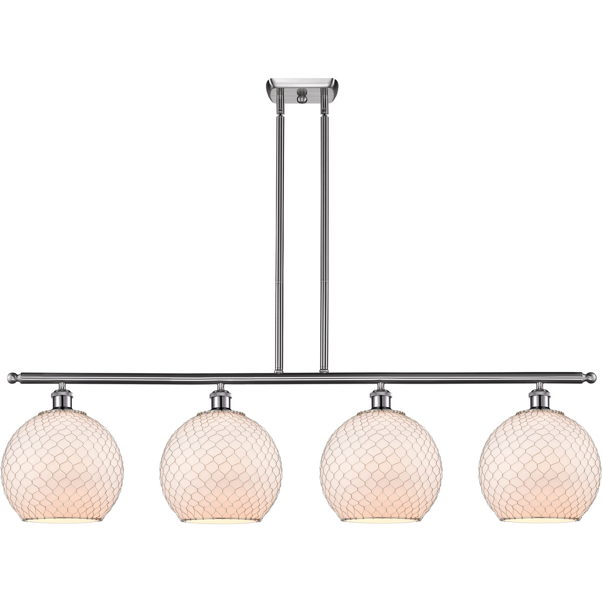 Ballston Large Farmhouse Chicken Wire 4 Light 48 inch Brushed Satin Nickel Island Light Ceiling Light, Ballston