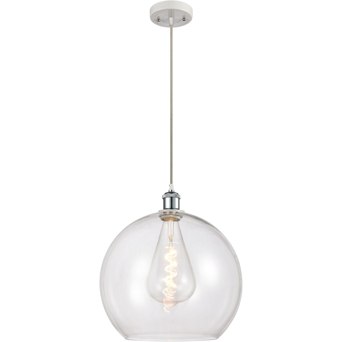 Ballston Athens LED 13.75 inch White and Polished Chrome Pendant Ceiling Light in Clear Glass, Silver