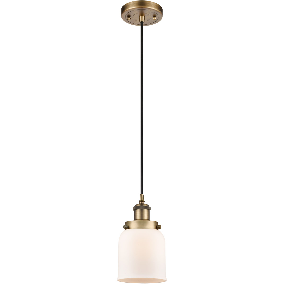 Ballston Small Bell 1 Light 5 inch Brushed Brass Mini Pendant Ceiling Light in Matte White Glass