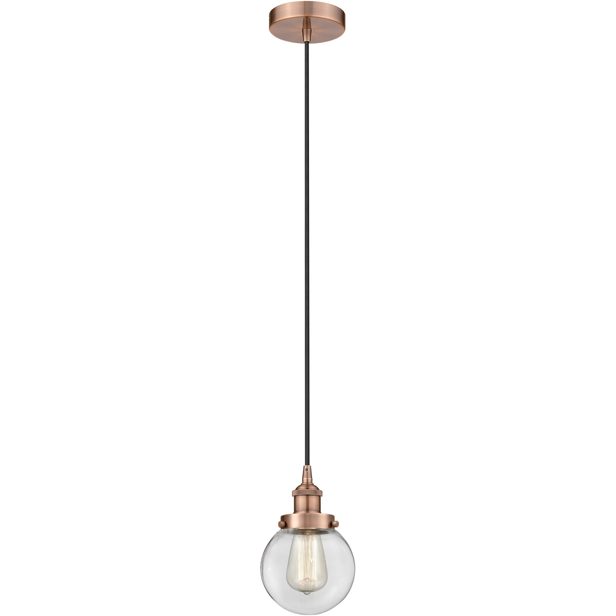 Edison Beacon 1 Light 6 inch Antique Copper Mini Pendant Ceiling Light