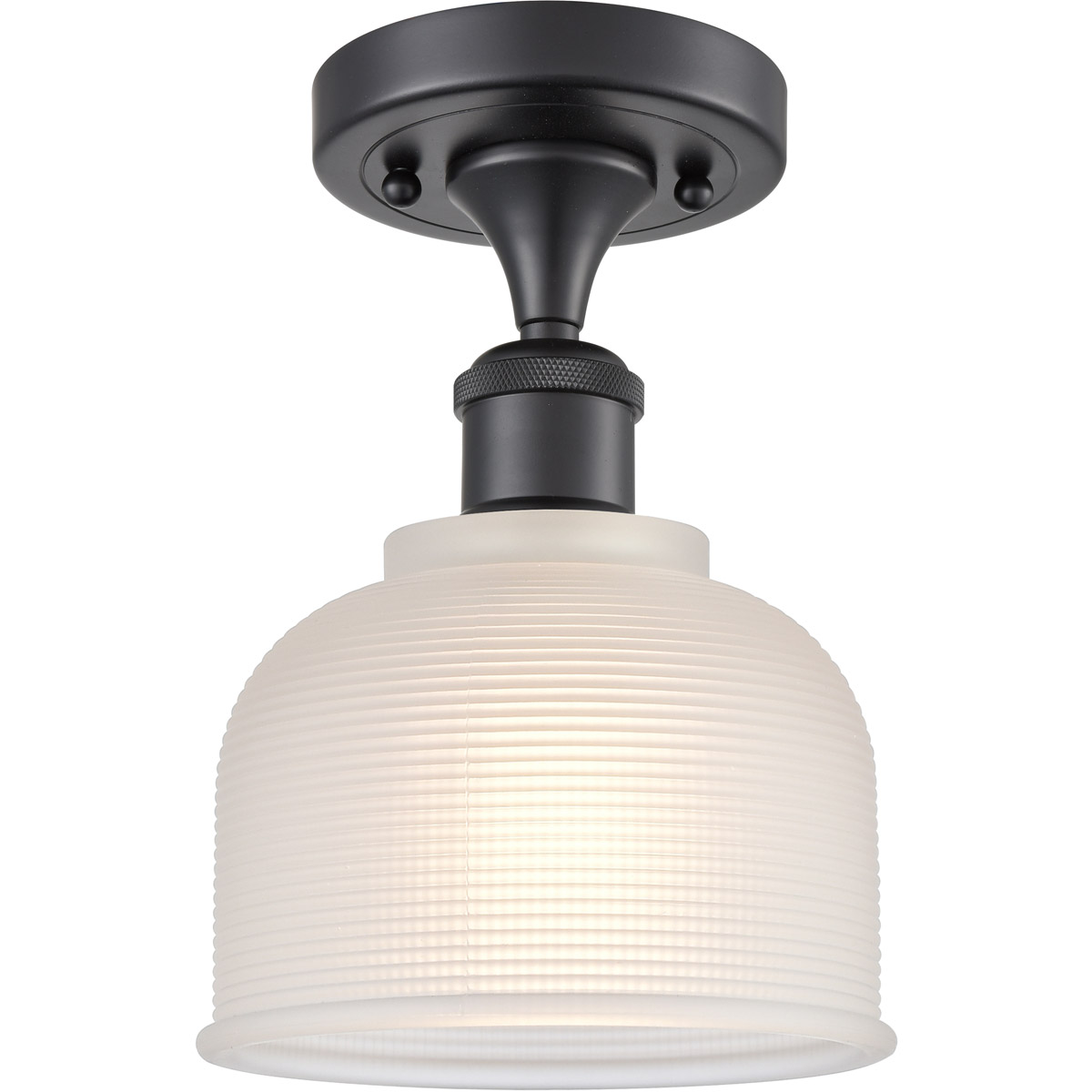 Ballston Dayton LED 6 inch Matte Black Semi-Flush Mount Ceiling Light in White Glass, Ballston