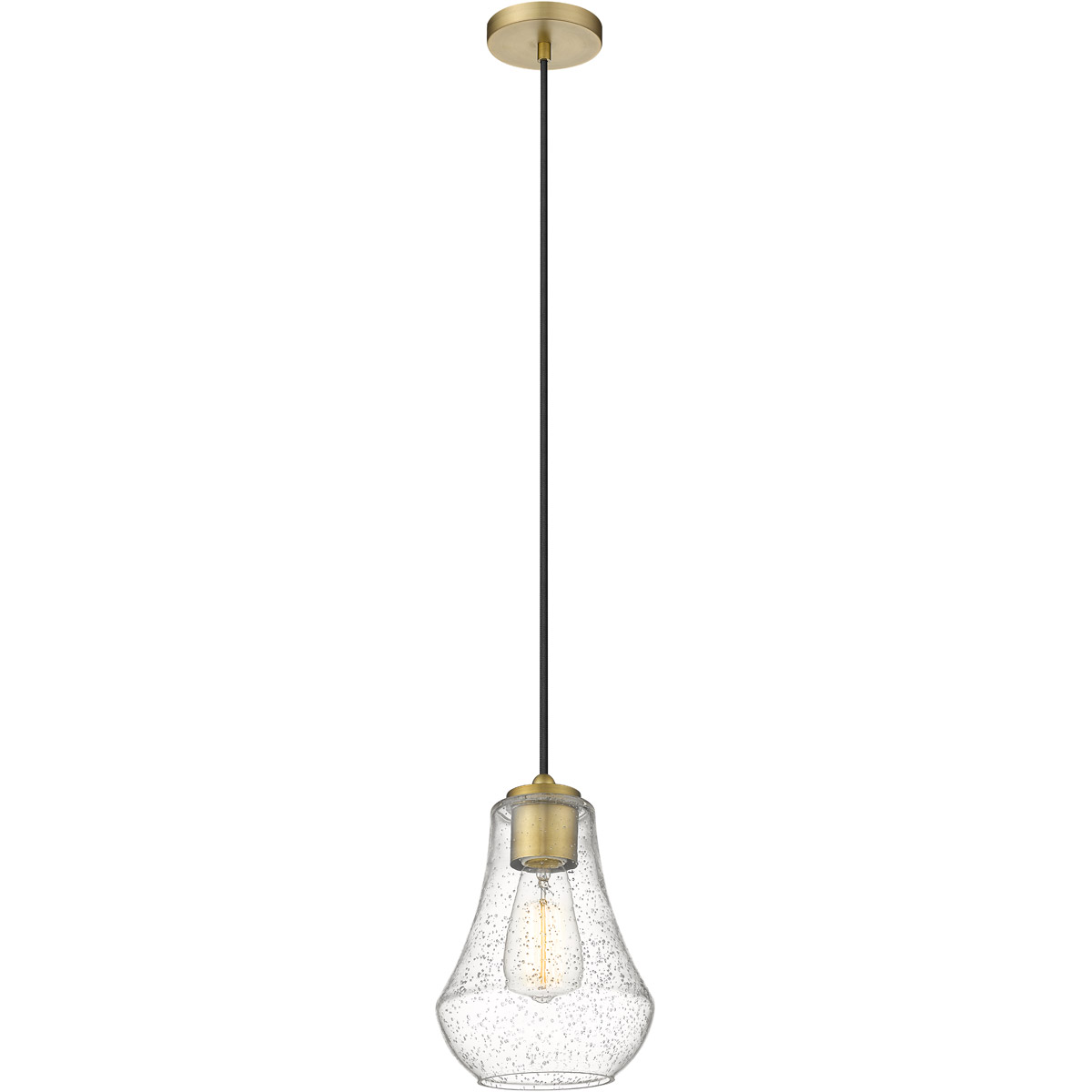 Fairfield LED 7 inch Brushed Brass Mini Pendant Ceiling Light in Seedy Glass